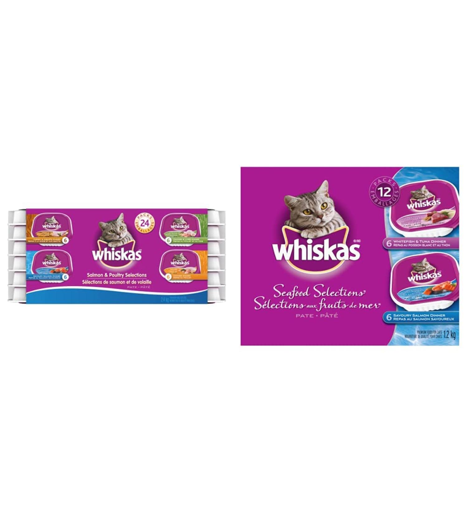 WHISKAS Salmon Poultry Seafood Whitefish & Tuna Wet Cat Food Pat | 36 Pack Cat Food + Wet Cat Food Multipack Salmon & Poultry Selections 100 g (Pack of 24) - Buy Online on SooperMarket.com