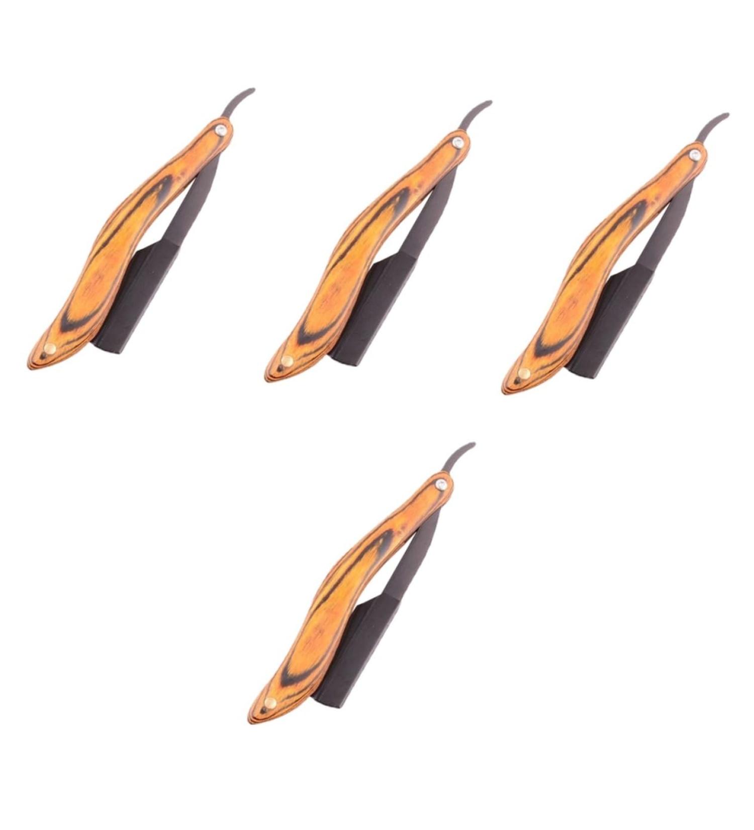 Beavorty 4pcs Folding Razor Set - Men's Straight Razors with Wooden Handles | Premium Manual Shaver & Knife Holder | Stainless Steel Blades for a Close Shave - Buy Online on SooperMarket.com