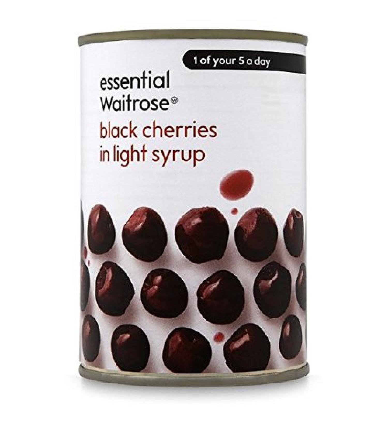 Essential Waitrose Black Cherries in Light Syrup 425g