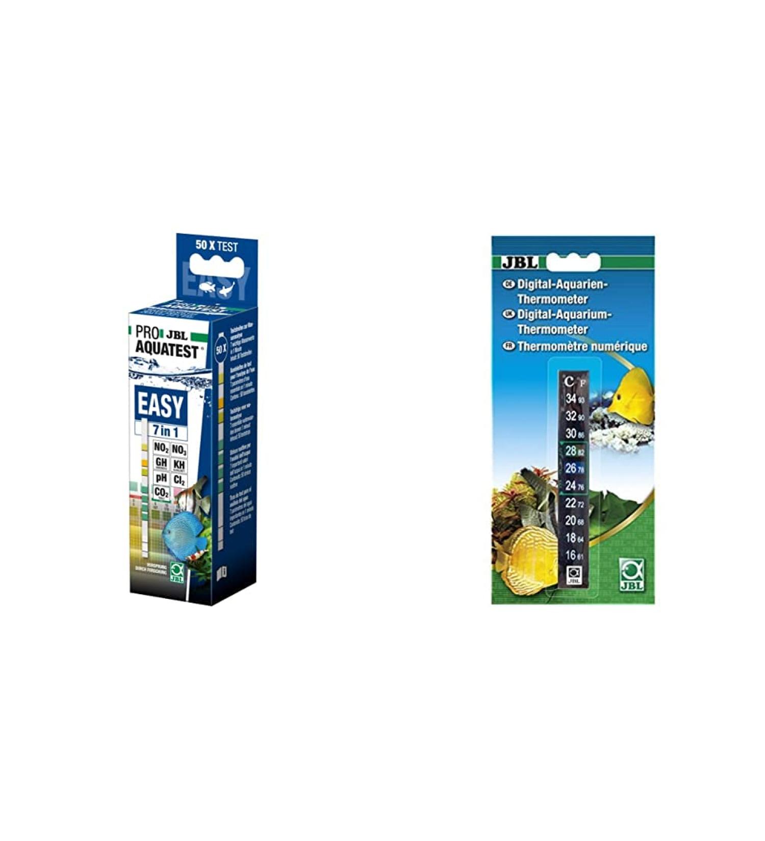 JBL Aquarium Water Test Strips & Digital Thermometer Bundle - 50 7-in-1 Proaquatest Easy | Best Aquarium Testing for Healthy Fish - Buy Online on SooperMarket.com