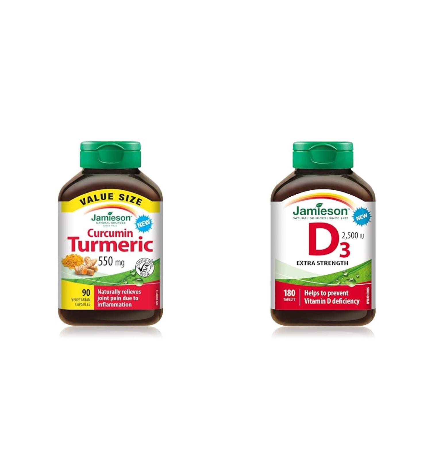 Jamieson Turmeric Curcumin 90 count - Value Size & Vitamin D 2500IU NEW 180 Tablets - Buy Online on SooperMarket.com