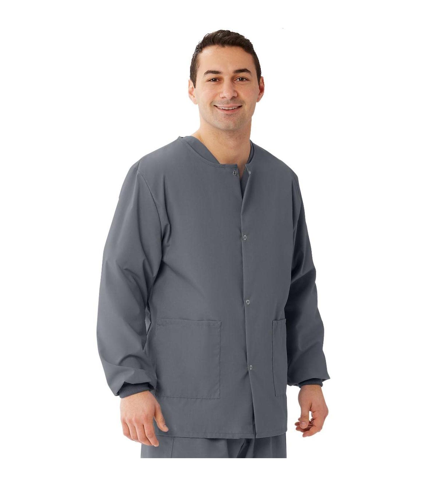 Medline AngelStat Unisex Snap-Front Warm-Up Scrub Jacket Charcoal 2XL - Buy Online on SooperMarket.com