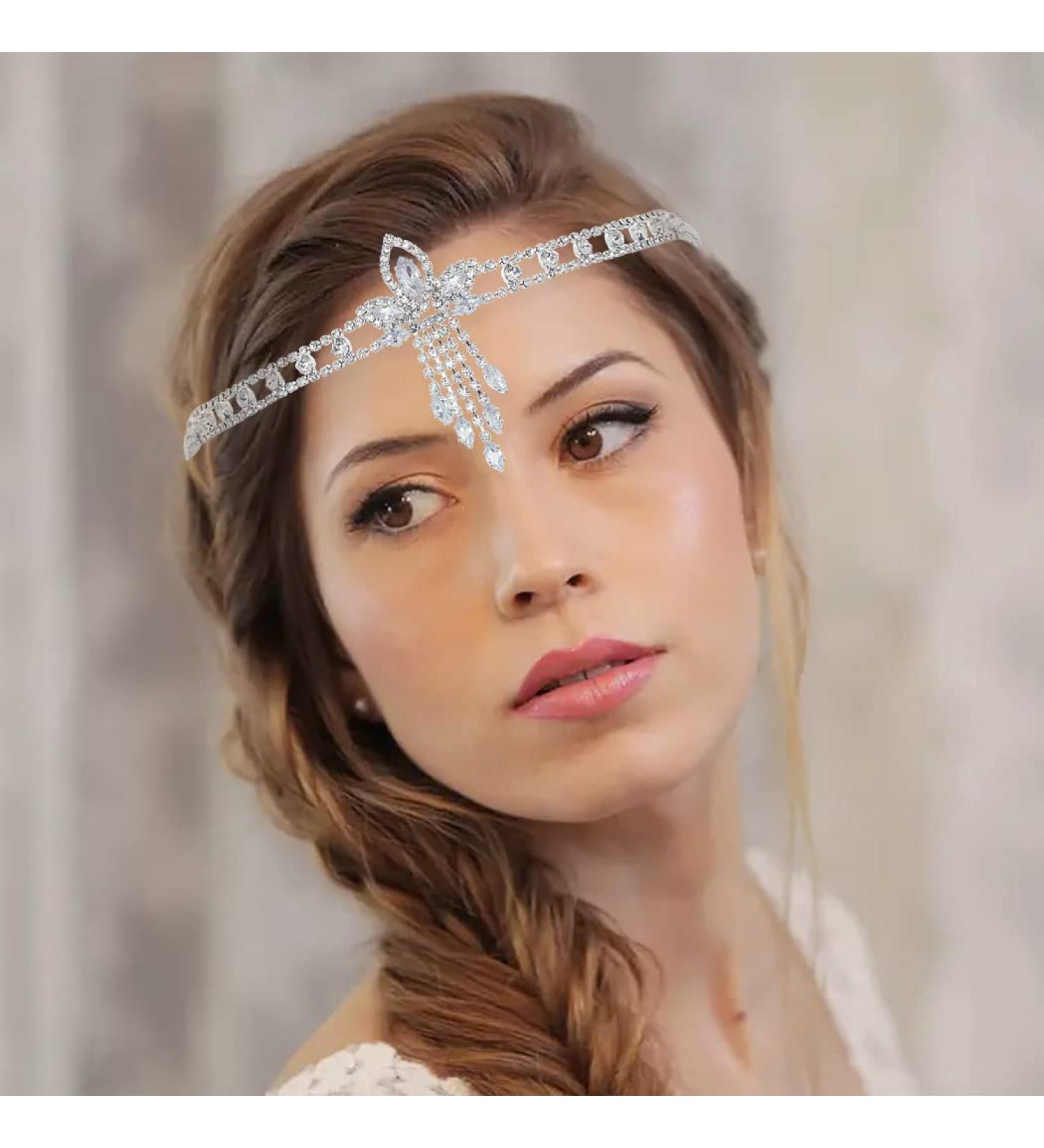 IYOU Boho Rhinestone Headband Silver Crystal Head Chain Vintage Bridal Headpiece Hair Jewelry for Women Gatsby Party - Buy Online on SooperMarket.com