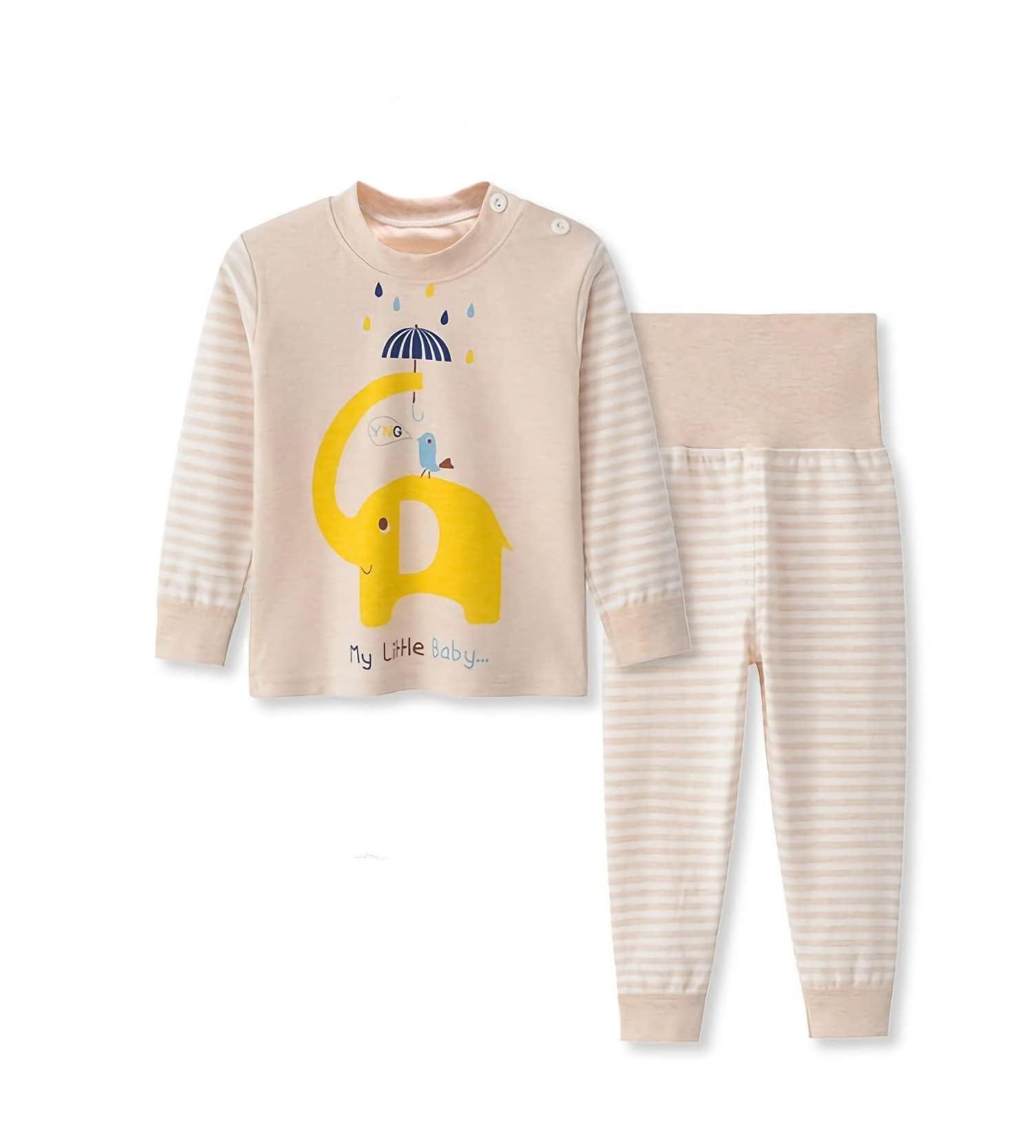 YANWANG 100% Cotton Baby Pajamas Set | Long Sleeve Sleepwear 6-12 Months | Elephant Design | High Belly | Boys Girls 6M-5Years - Buy Online on SooperMarket.com