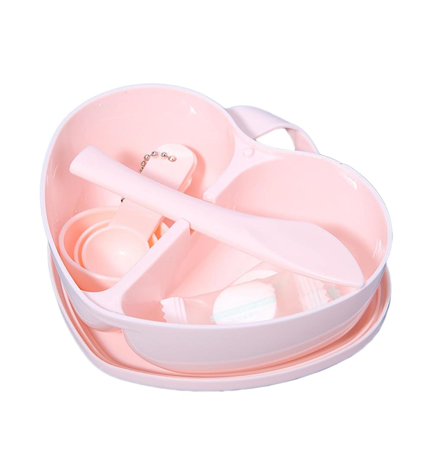 Heart Shaped Facial Mask Mixing Bowl Set with Spatula & Measuring Spoon | DIY Skin Care Tool Kit for Women | Perfect for Home & Beauty Salon Use | Random Color - Buy Online on SooperMarket.com
