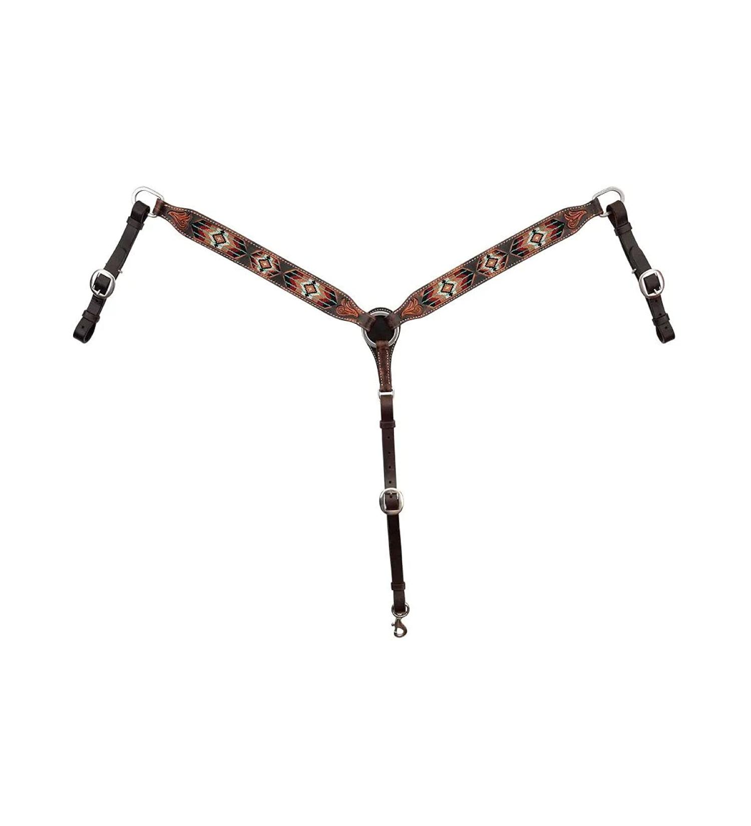 Circle Y Distressed Southwestern Beaded Horse Breast Collar - Turquoise/Brown/White - One Size - Buy Online on SooperMarket.com