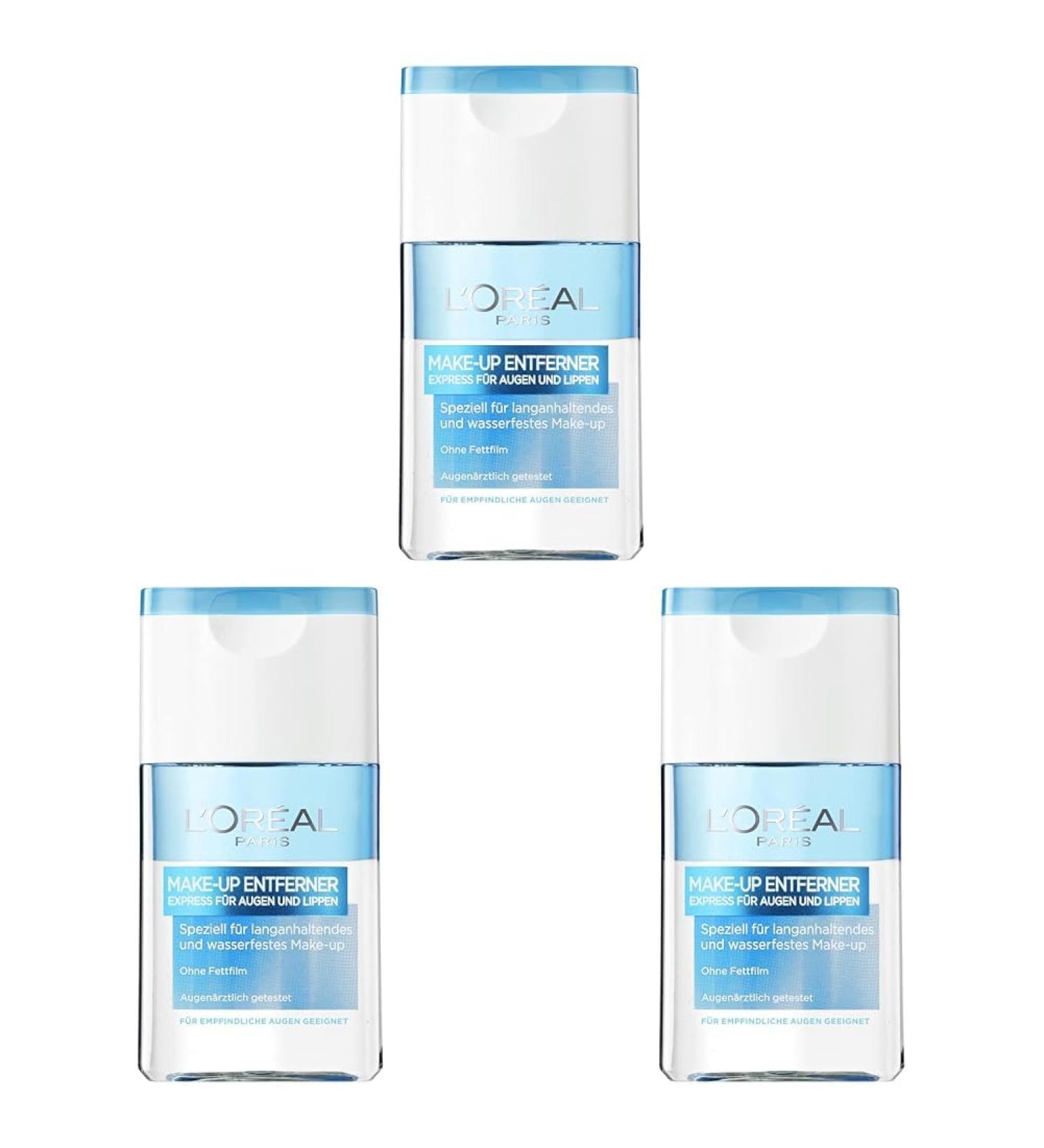 L'Or al Paris Make-up Remover - Gentle Facial Cleanser for Waterproof Eye & Lip Makeup | 125ml (Pack of 3) - Ideal for Sensitive Eyes - Buy Online on SooperMarket.com