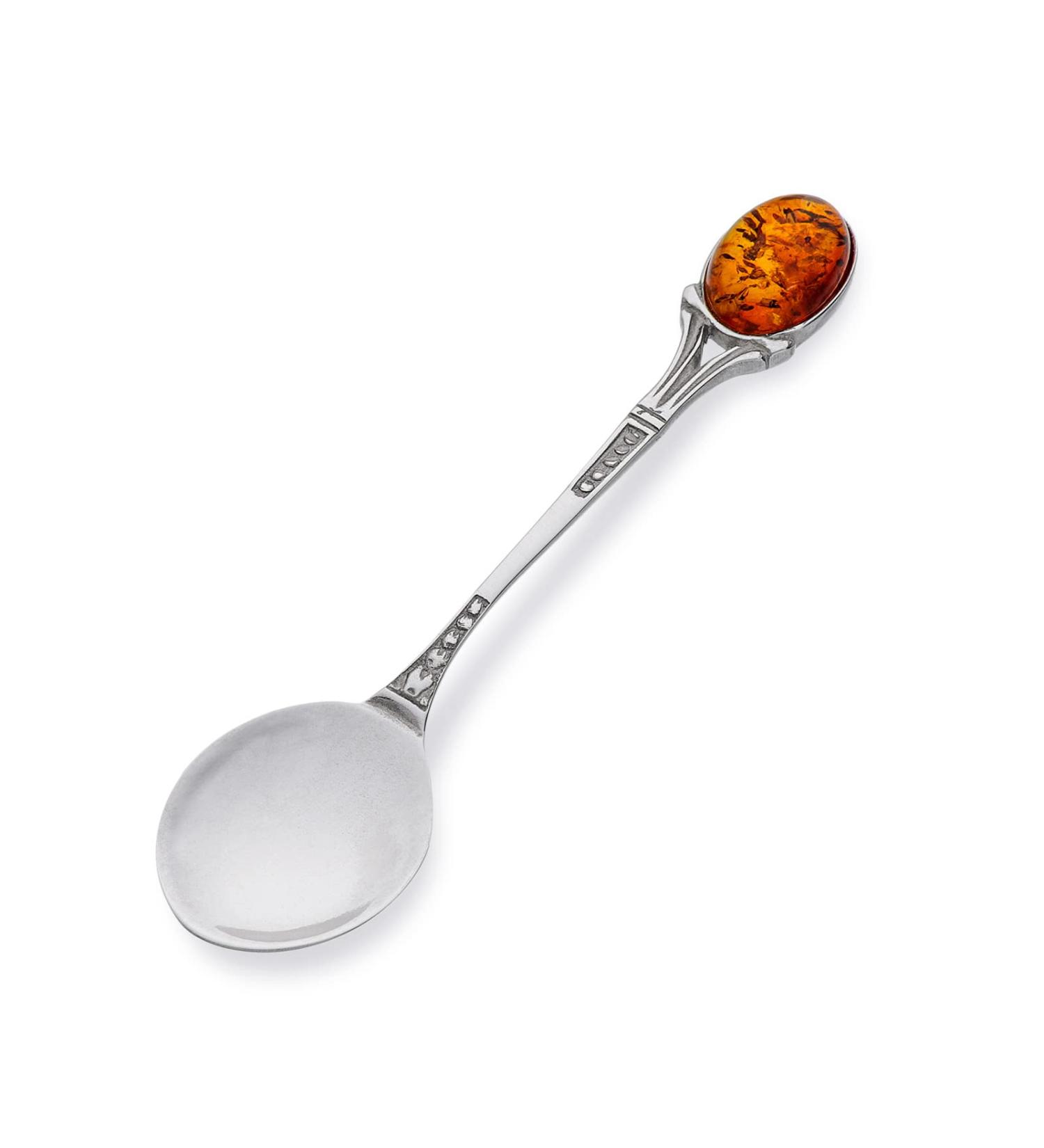 AMBEDORA Small Spoon | Sterling Silver Oxidised Spoon with Amber | Ideal Christening or Birthday Gift for Boys and Girls - Buy Online on SooperMarket.com