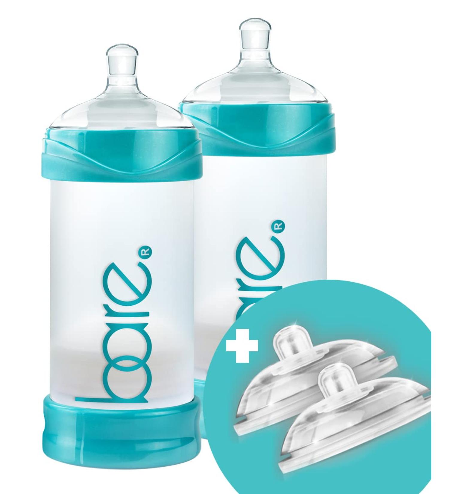 Bare Air-Free 8oz Twin + 2 Nipples by Bittylab | Perfe-Latch & Easy-Latch | Reduces Reflux, Colic, Gas, Fuss | For Breastfed & Bottle-Fed Babies | Easy Instructions - Buy Online on SooperMarket.com