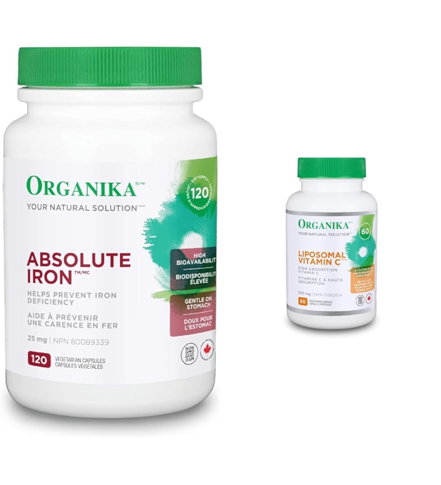 Organika Absolute Iron- Iron Bisglycinate & Liposomal Vitamin C 500mg- High Absoprtion for Superior Bioavailability Immunity- 60vcaps Absolute Iron + Vitamin C - Buy Online on SooperMarket.com