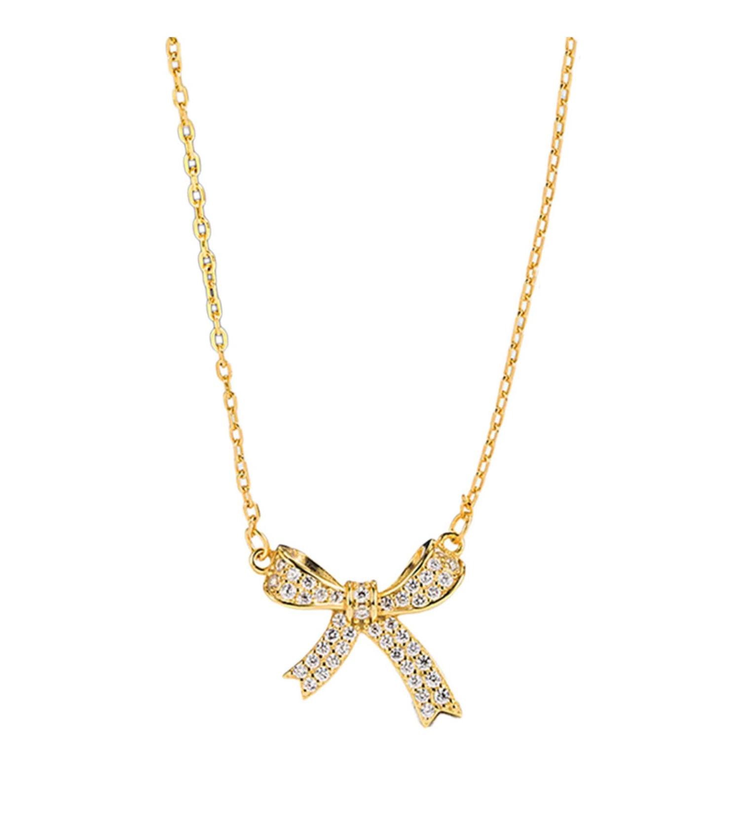 OralGos Delicate Butterfly Necklace with Rhinestone Bow - Stylish Gold Color Accessory for Women & Girls - International Shipping Available - Buy Online on SooperMarket.com