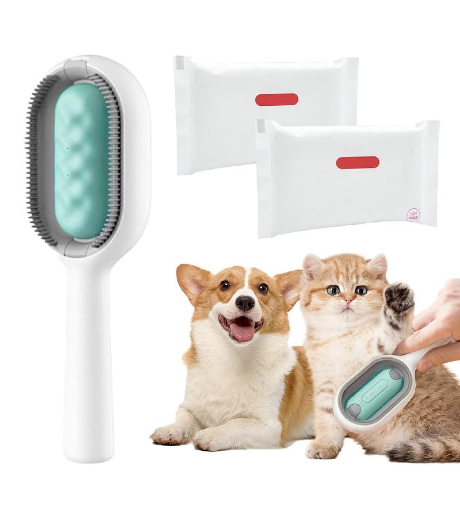 Animal Hair Removal Brush with Water Tank - Effective Pet Hair Remover for Dogs & Cats | Includes 2 Dry Towels - Short-Haired Green - Buy Online on SooperMarket.com