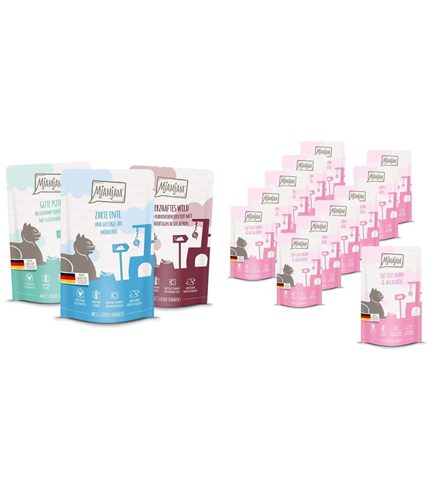 Mjamjam Mix Package II - 12 x 125g Premium Wet Cat Food Bundle | Juicy Chicken & Wild Salmon - International Shipping Available - Buy Online on SooperMarket.com