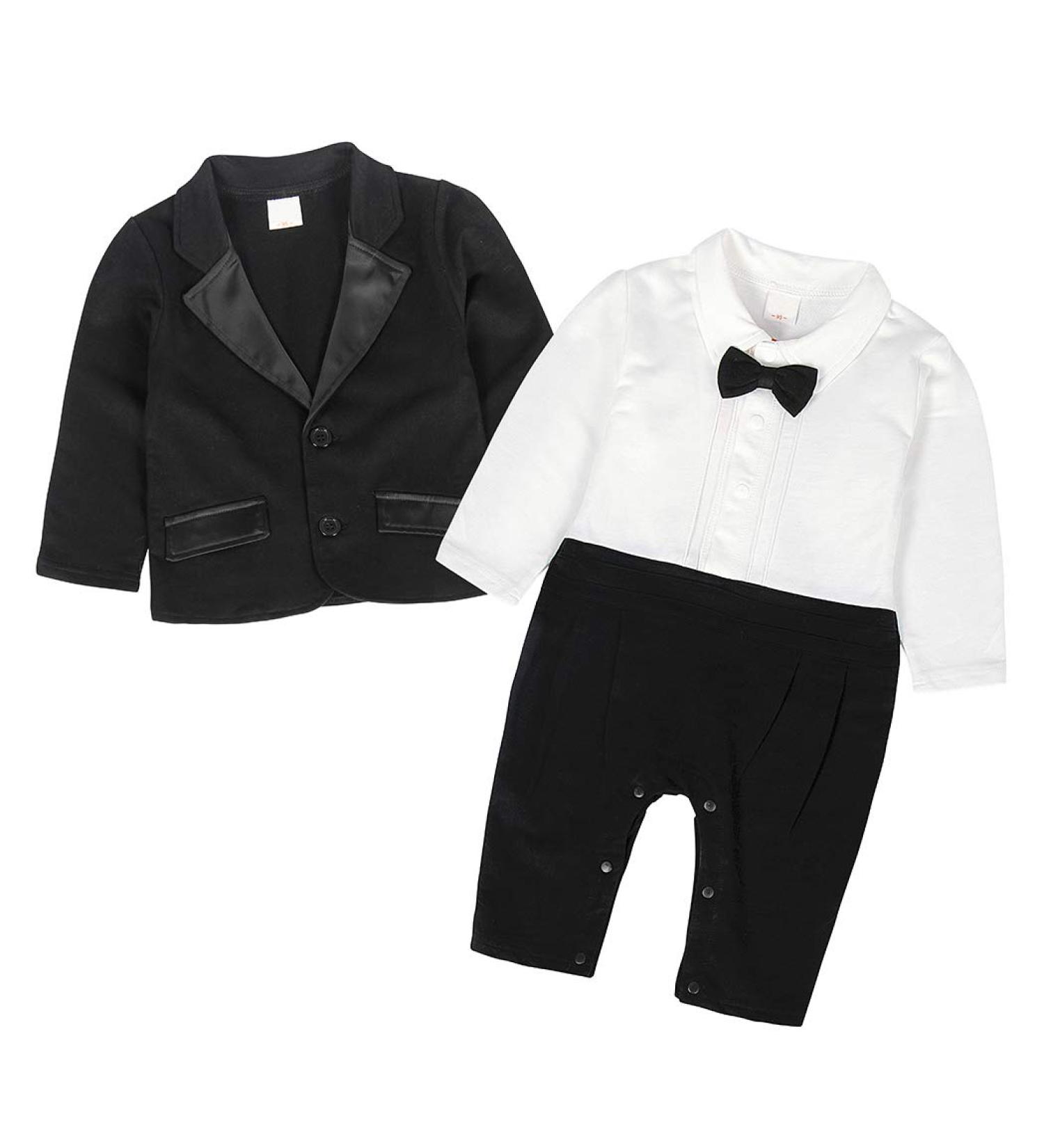 AmzBarley Baby Boys Gentlemans Tuxedo Romper | Long/Short Sleeve Dress Shirt, Pants, Vest, Bowtie | Birthday & Holiday Party Outfit | Black 12-18 Months - Buy Online on SooperMarket.com