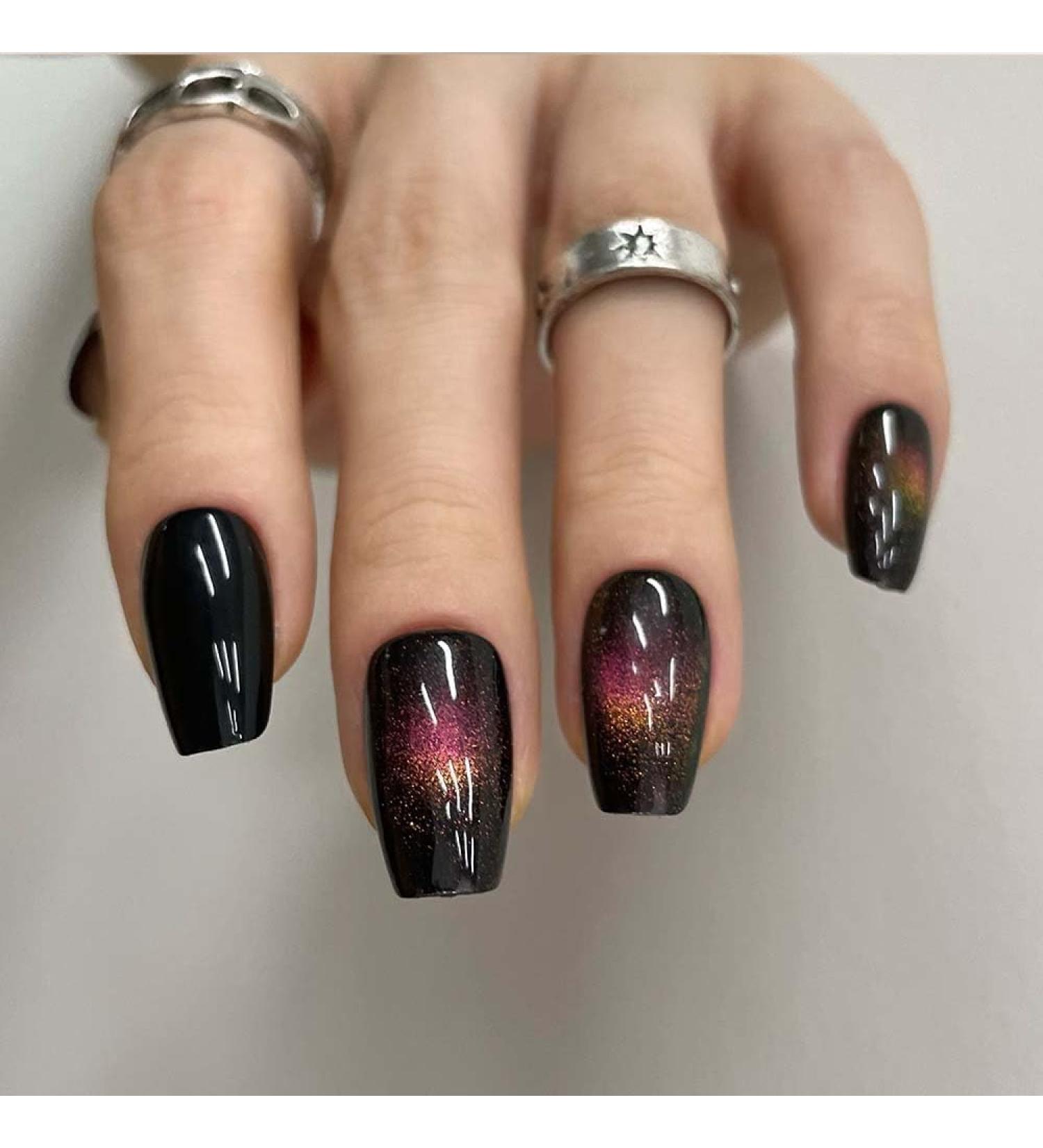 Redykat 30PCS Handmade Glossy Short Coffin Press On Nails - Cat Eye Magnetic Acrylic False Nails | Salon Quality Nail Art (Chase the Moon - Buy Online on SooperMarket.com