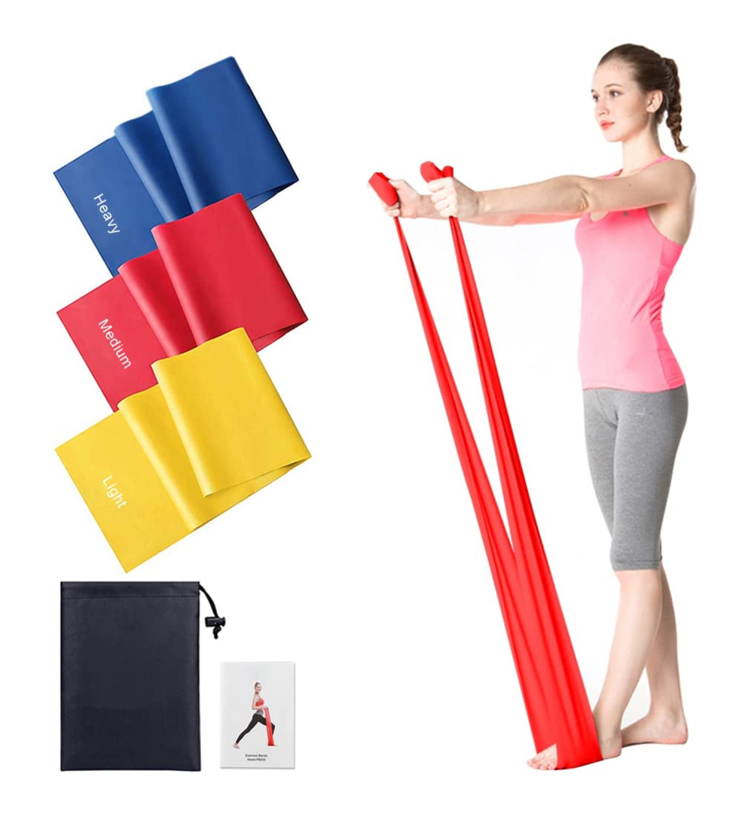 Resistance Bands Set - 3 Skin-Friendly Exercise Bands, 3 Resistance Levels - Ideal for Strength Training, Pilates, Yoga - for Women and Men - 6.5ft - Buy Online on SooperMarket.com