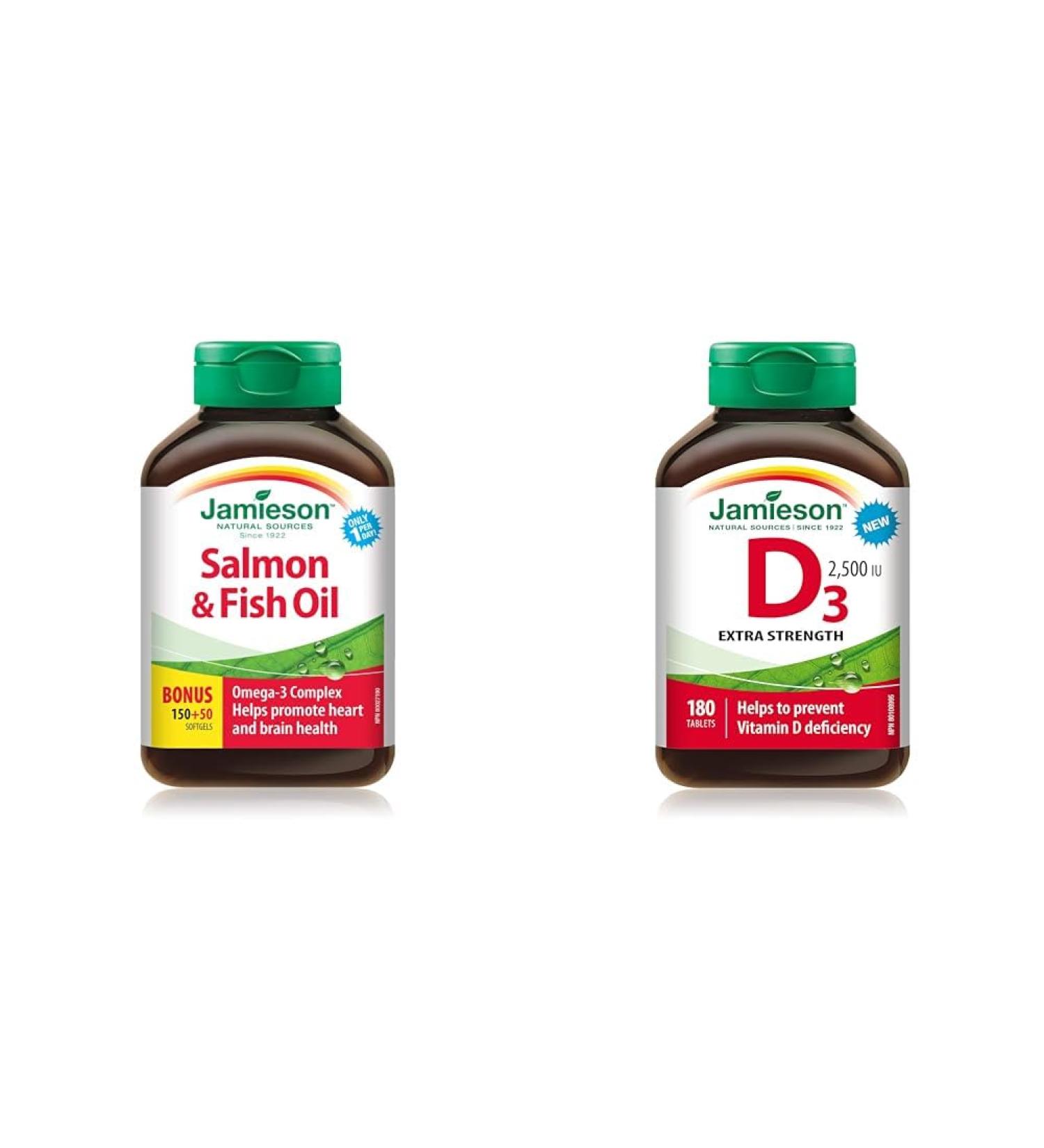 Jamieson Salmon and Fish Oil 1 000 mg & Vitamin D 2500IU NEW 180 Tablets SUPPLEMENT + VITAMIN 9658 - Buy Online on SooperMarket.com