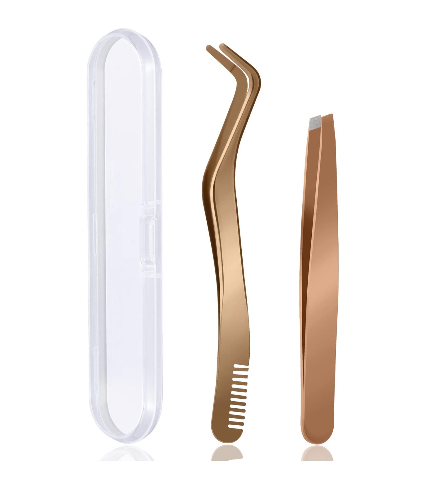Eyeline Pliers for Artificial Eyelashes - 2 Pcs Stainless Steel Tweezers & Applicator for Individual Eyelash Extensions - B&Q Quality - Buy Online on SooperMarket.com