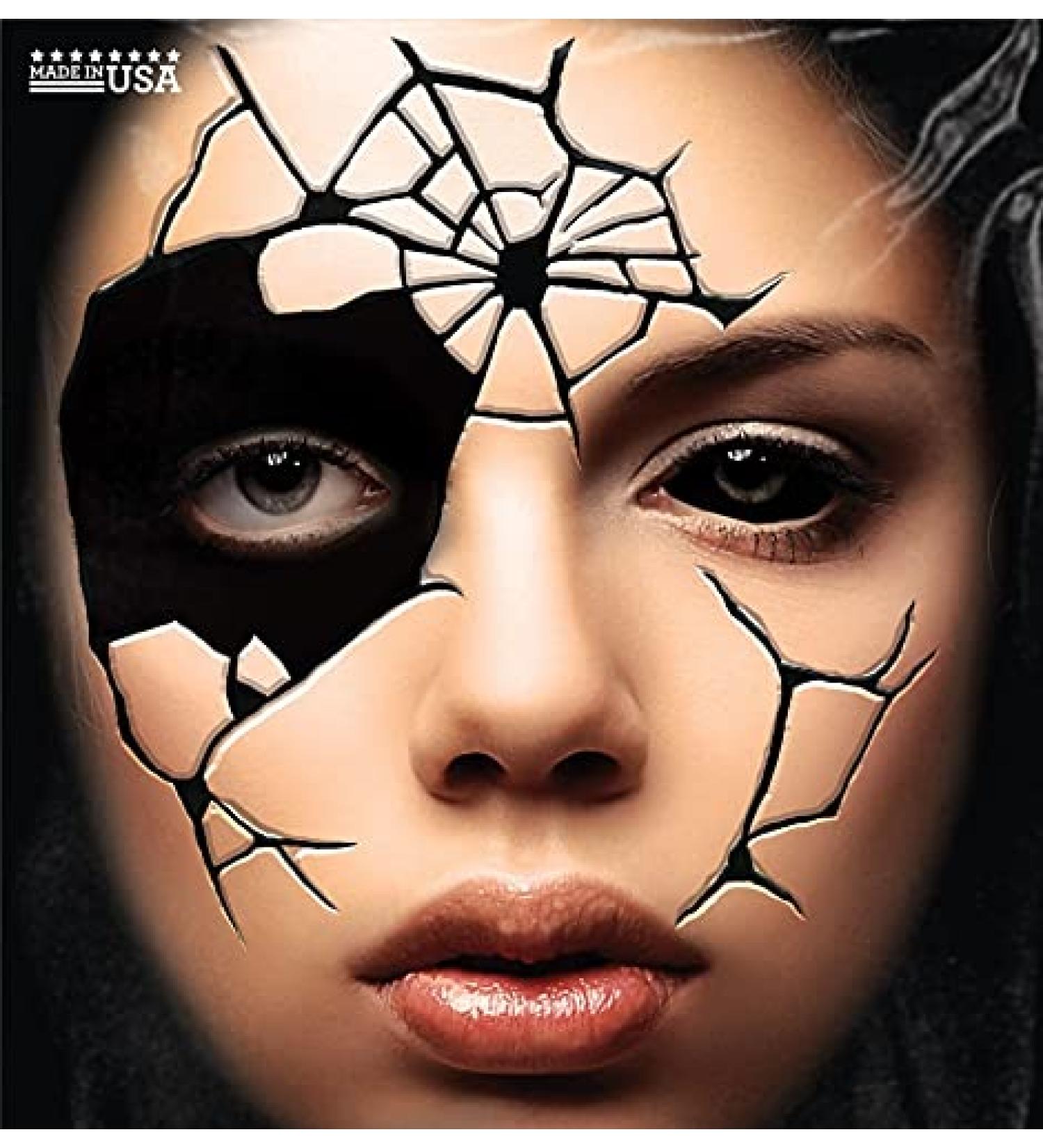 Halloween Realistic Temporary Costume American Made Make Up Face/Body Tattoo Kit Men or Women (Cracked Black Hole Possessed) - 1 Kit