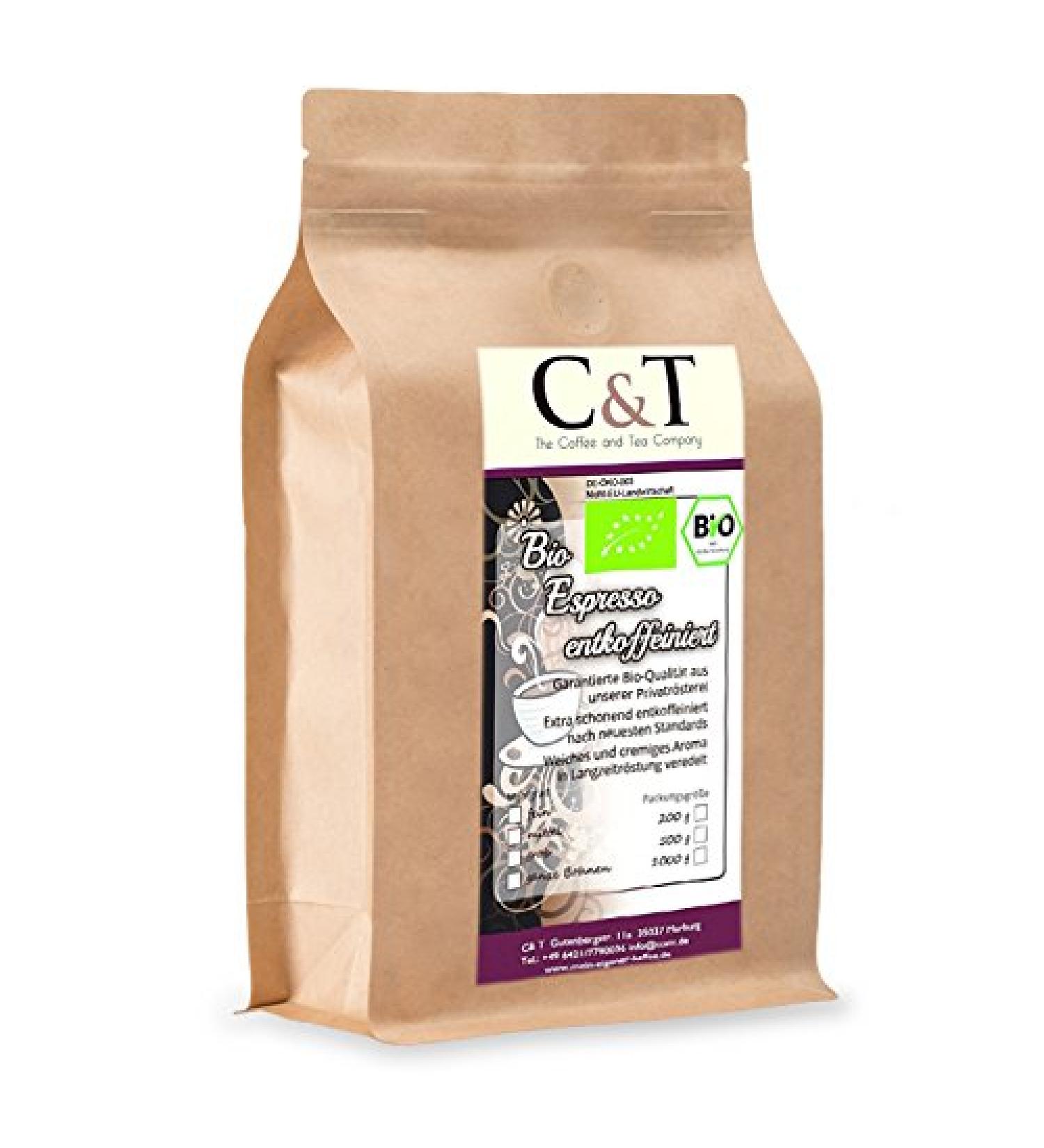 C&T Bio Espresso Crema Decaffeinated Coffee | 100% Arabica Whole Beans 500g | Eco-Friendly Kraft Bag - International Shipping Available - Buy Online on SooperMarket.com