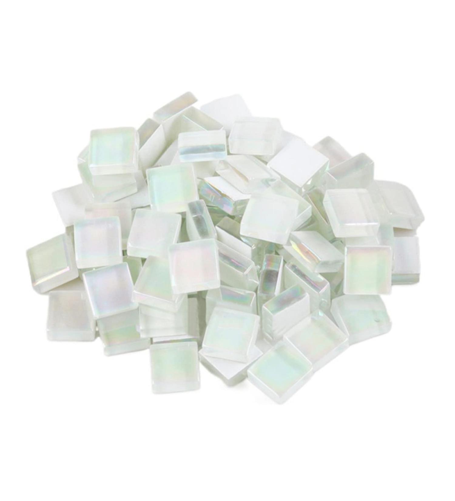 Iridescent White 1x1 cm Square Crystal Glass Decorative Tiles - 100g/100pcs Pack for DIY Crafts and Handmade Jewelry - Buy Online on SooperMarket.com