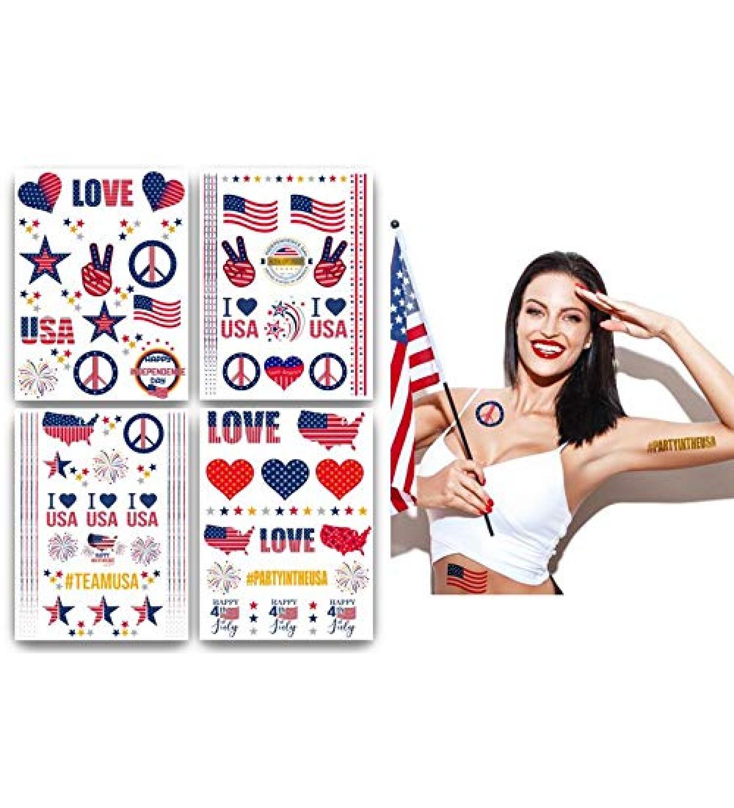 Terra Tattoos Fourth of July Temporary Tattoo Set - 75 Red White Blue & Metallic Designs - Buy Online on SooperMarket.com