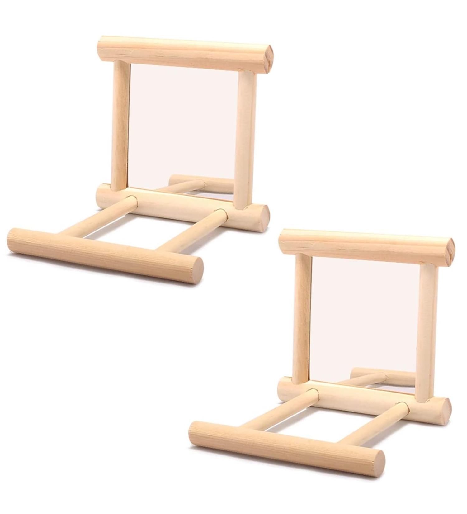 2Pcs Parrot Hanging Swing Mirror Fun Wooden Parrot Mirror Hanging Wooden Bird Mirror Toy Parrot Toy Budgie Mirror for Small Birds - Buy Online on SooperMarket.com