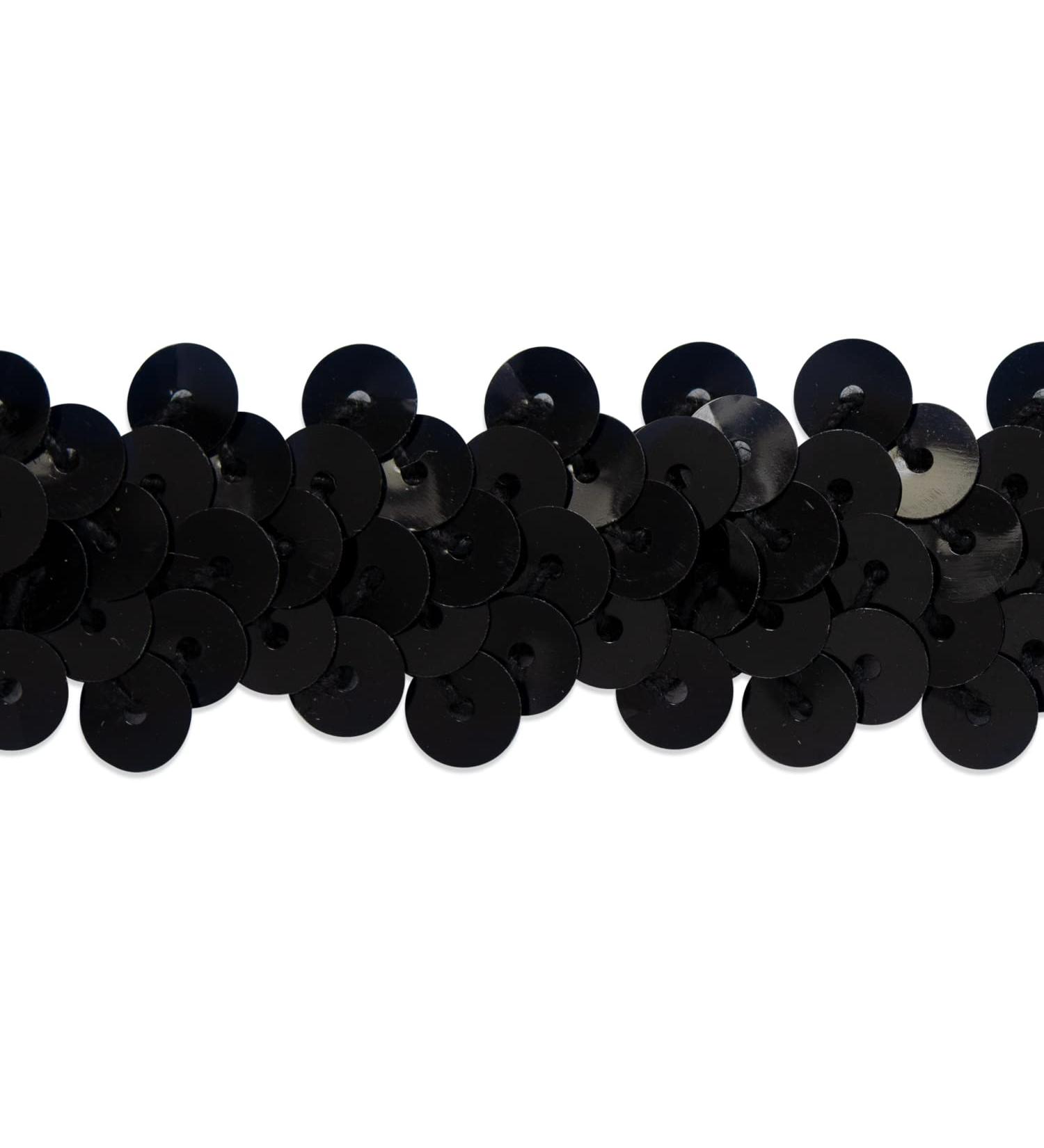 Black Metallic Stretch Sequin Trim by the Yard - 2 Row 7/8 | 5 Yard Cut - Buy Online on SooperMarket.com
