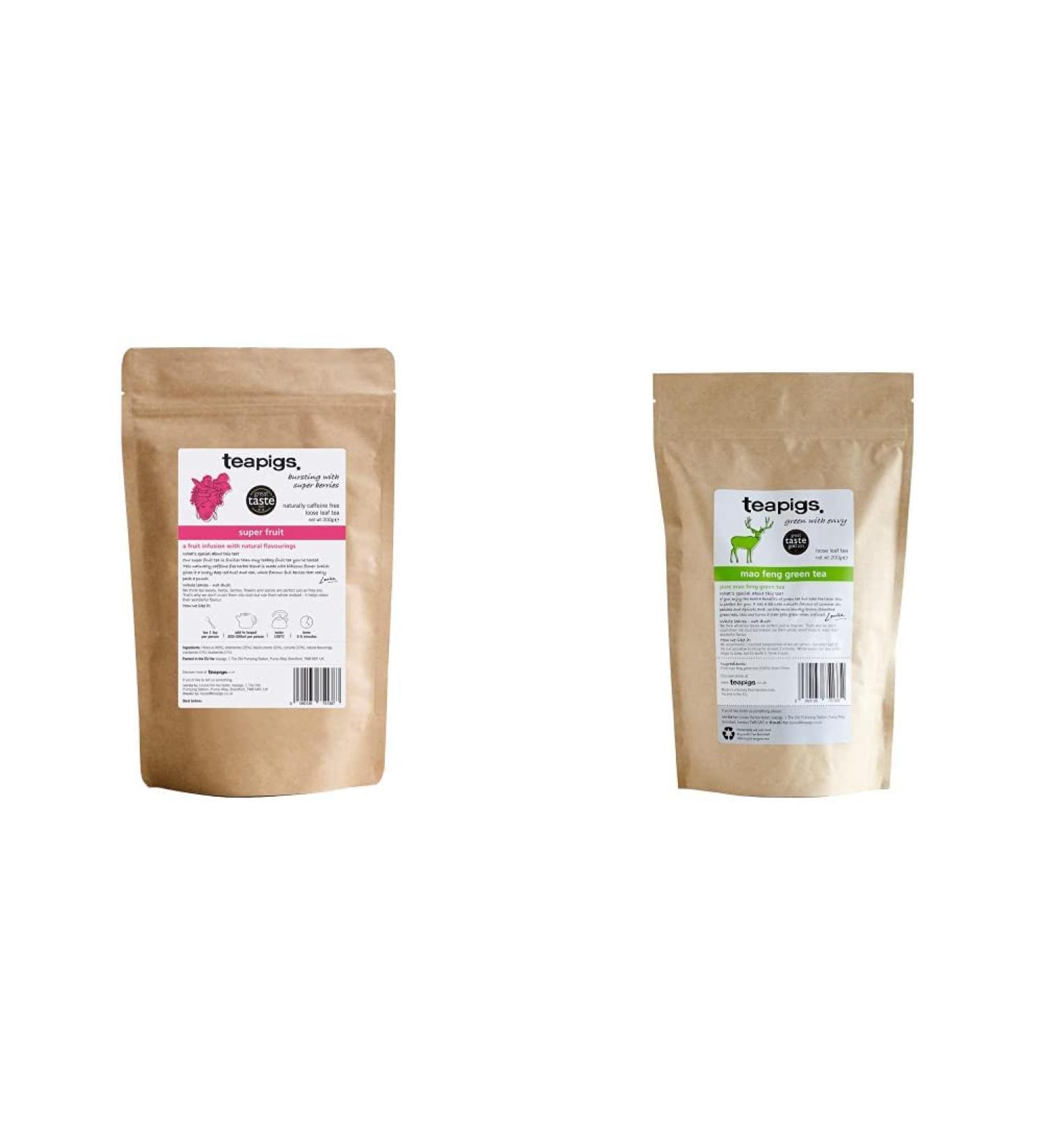 teapigs Super Fruit Loose Tea Made With Whole Fruit (1 Pack of 200g) 1216 & Teapigs Mao Feng Green Tea Tea Made With Whole Leaves (1 Pack of 200g Loose) + Mao Feng Green Tea 200 g (Pack of 1) - Buy Online on SooperMarket.com