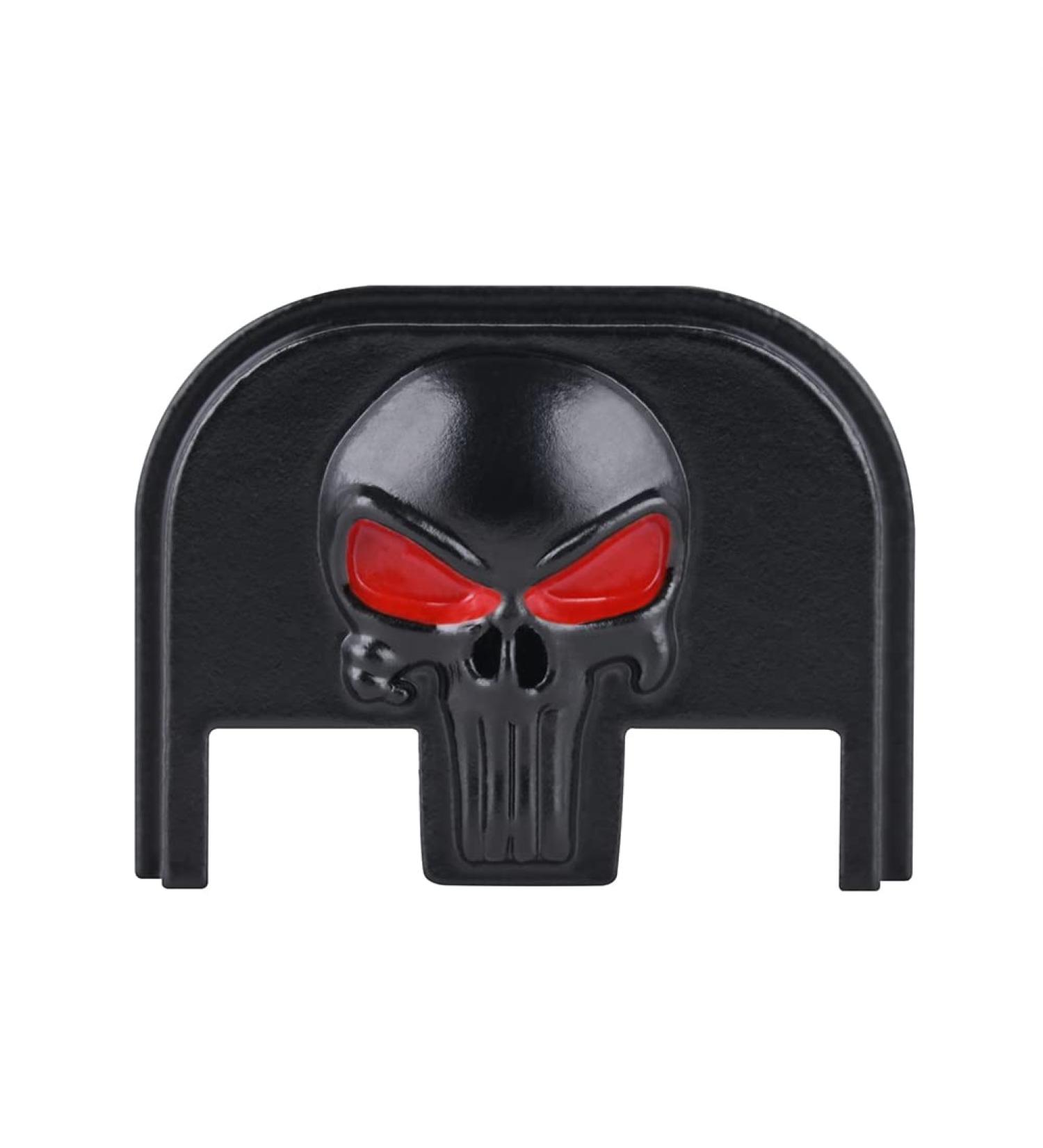 3D Aluminum Rear Cover Slide Back Plate - Replace The Original Plastic Plate Gen 1-5, Glock 17-41 44 45 Black Skull Red eyes