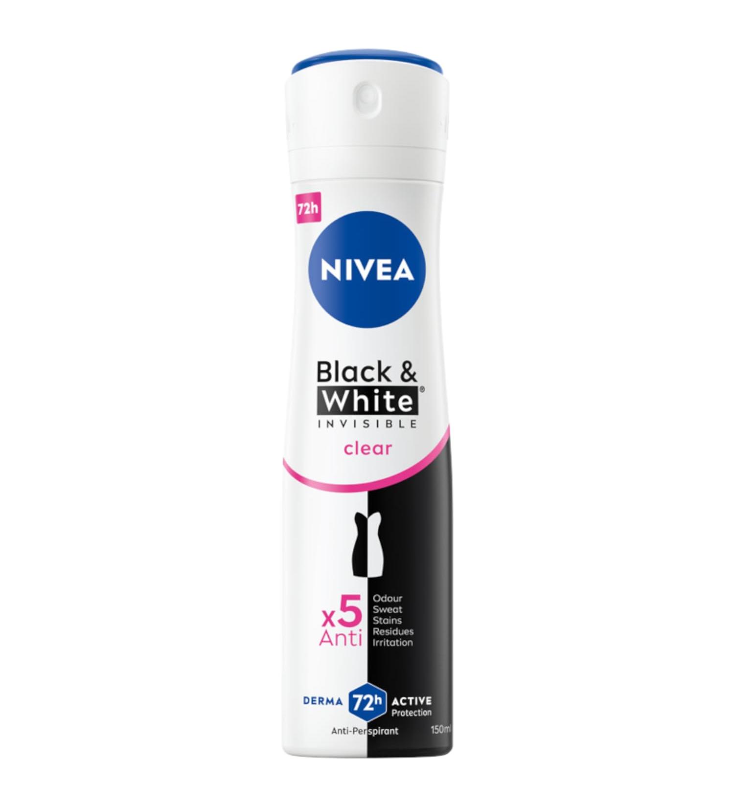 Nivea Womens Deodorant Clear Spray Invisible For Black & White 150 Ml 4.95 Fl Oz (Pack of 1) - Buy Online on SooperMarket.com