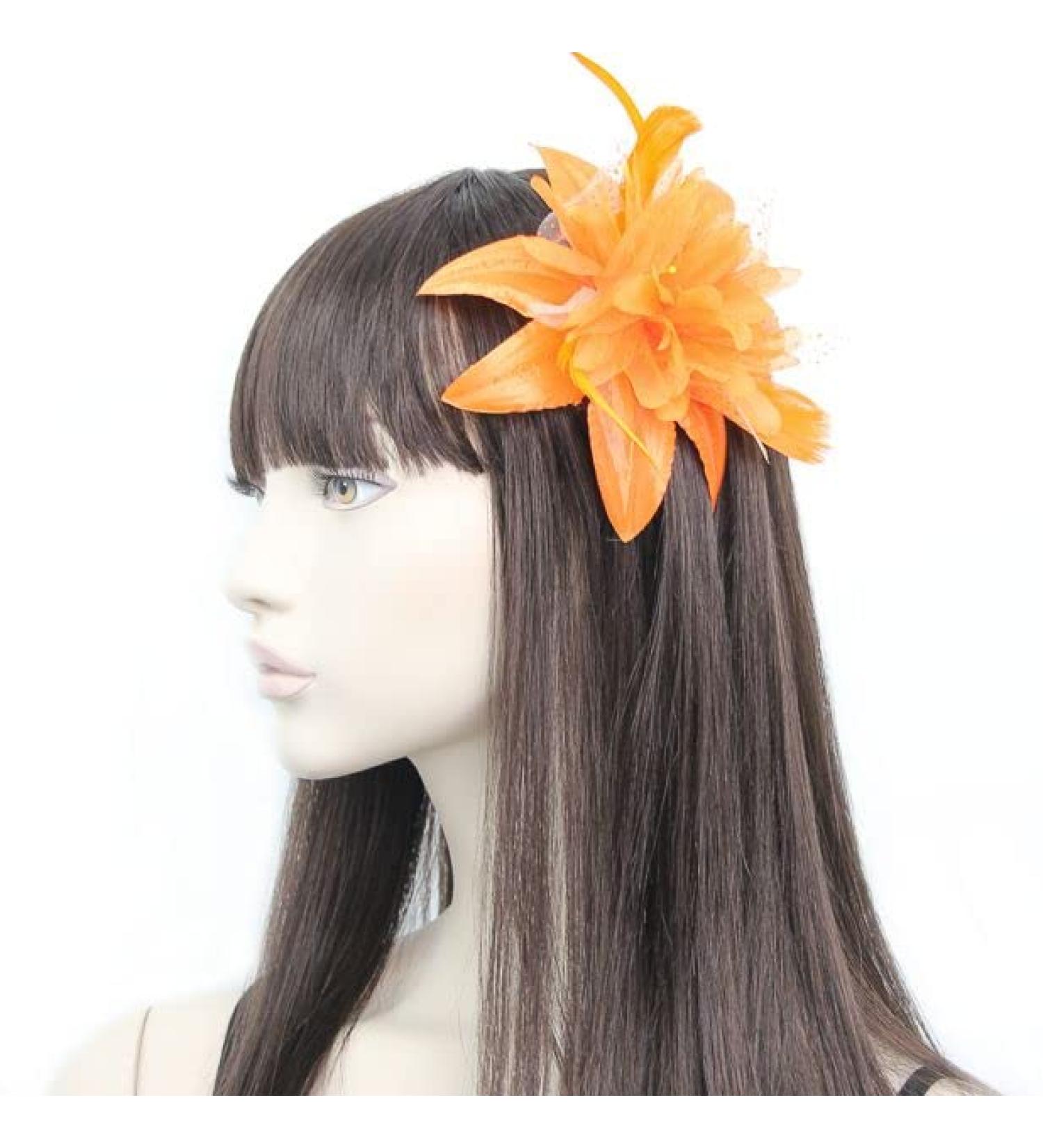 Arranview Jewellery Orange flower fascinator comb with feather tendrils Orange One Size - Buy Online on SooperMarket.com