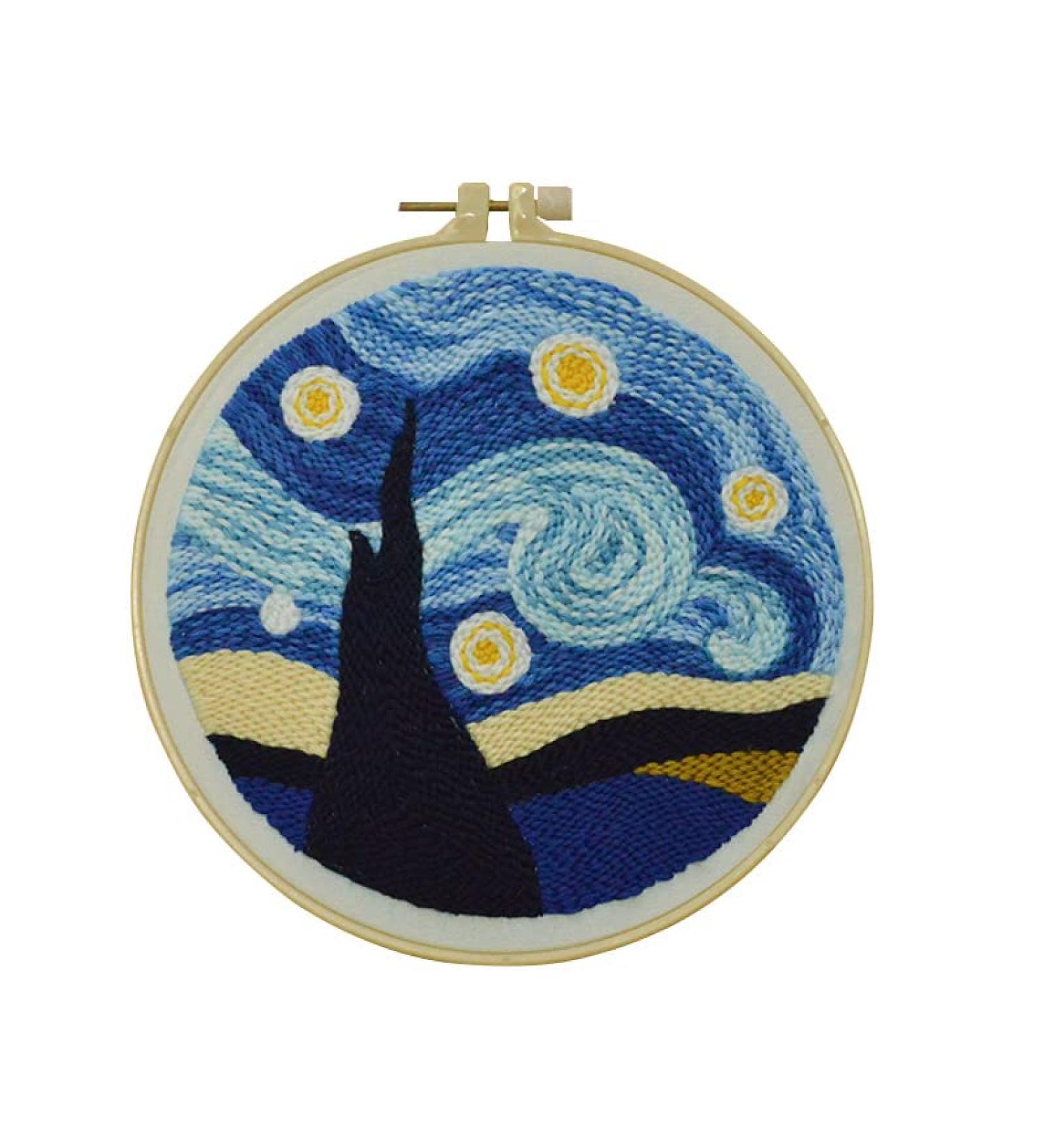 Punch Needle Rug Kit - Van Gogh Starry Sky Design | Beginner Embroidery Set with Color Pattern, Yarn, and Instructions - Buy Online on SooperMarket.com