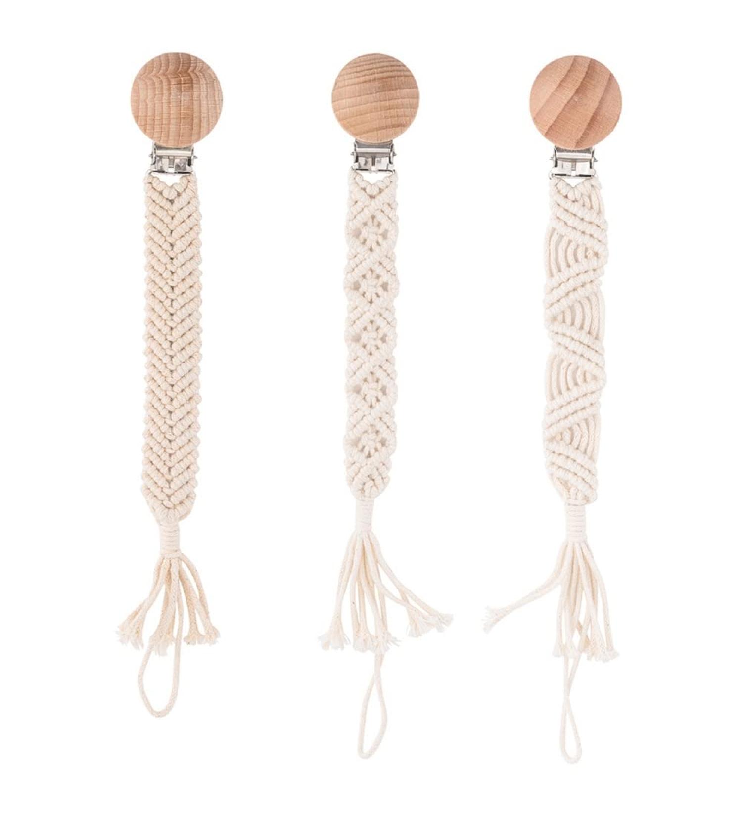 Symbolife Boho Handmade Pacifier Clip for Boys Girls | Braided Baby Holder Leash with Wooden Clips | Unisex Baby Shower Gift - Pattern 2 - Buy Online on SooperMarket.com
