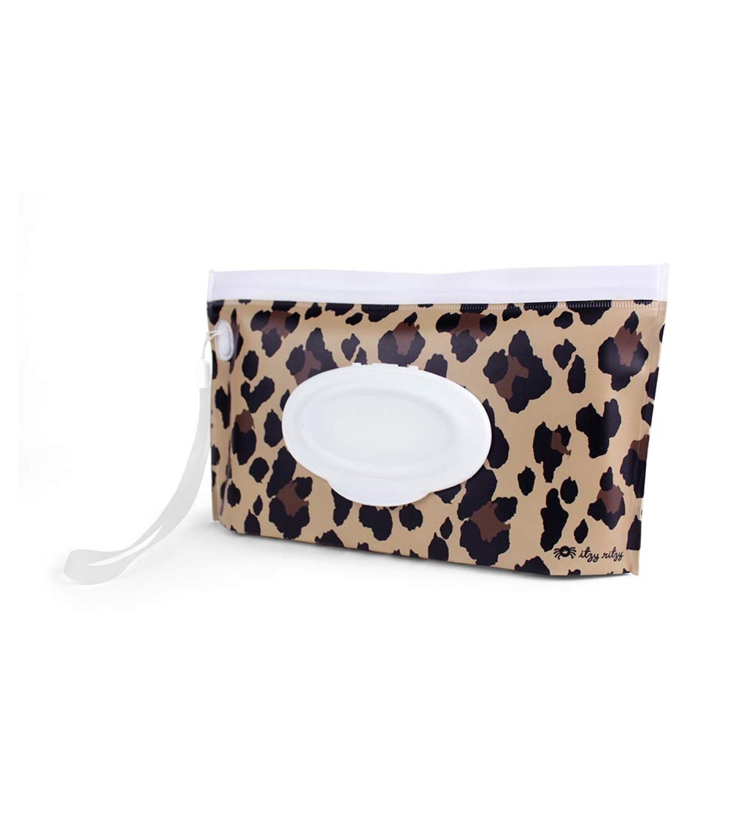 Itzy Ritzy Reusable Wipe Pouch - Leopard Print | Holds Up to 30 Wet Wipes | Silicone Wristlet Strap Included - Buy Online on SooperMarket.com