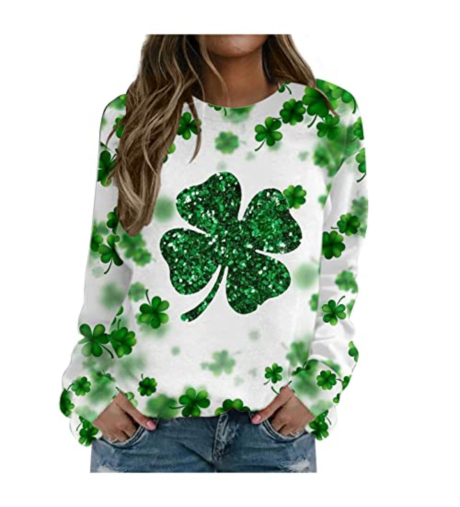 Womens St Patricks Day Heart Pattern Raglan Tee - Green, Large - Buy Online on SooperMarket.com