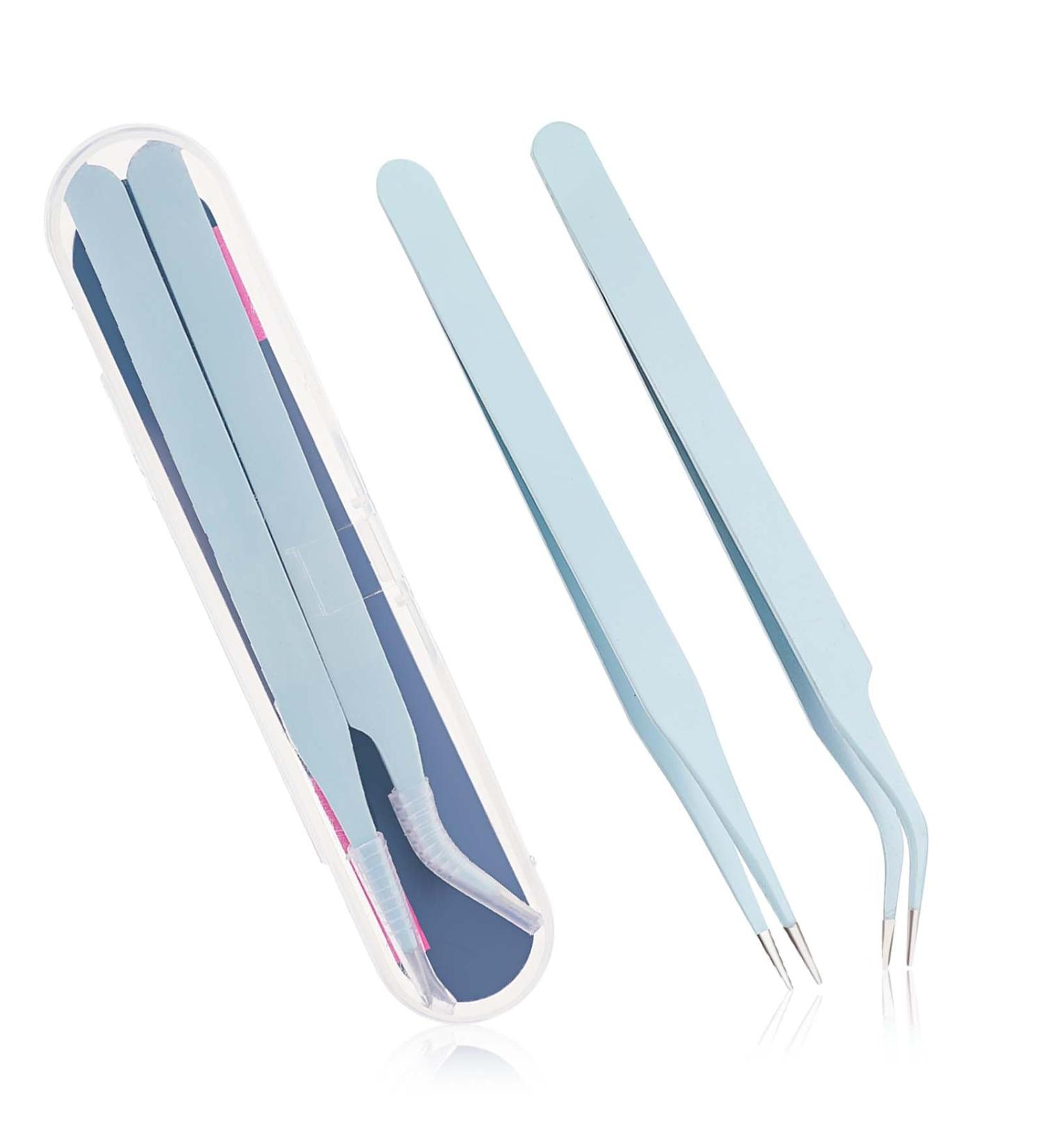 2 PCS Stainless Steel Straight and Curved Tip Lash Extension Tweezers for Nail Art and Eyelashes - Buy Online on SooperMarket.com