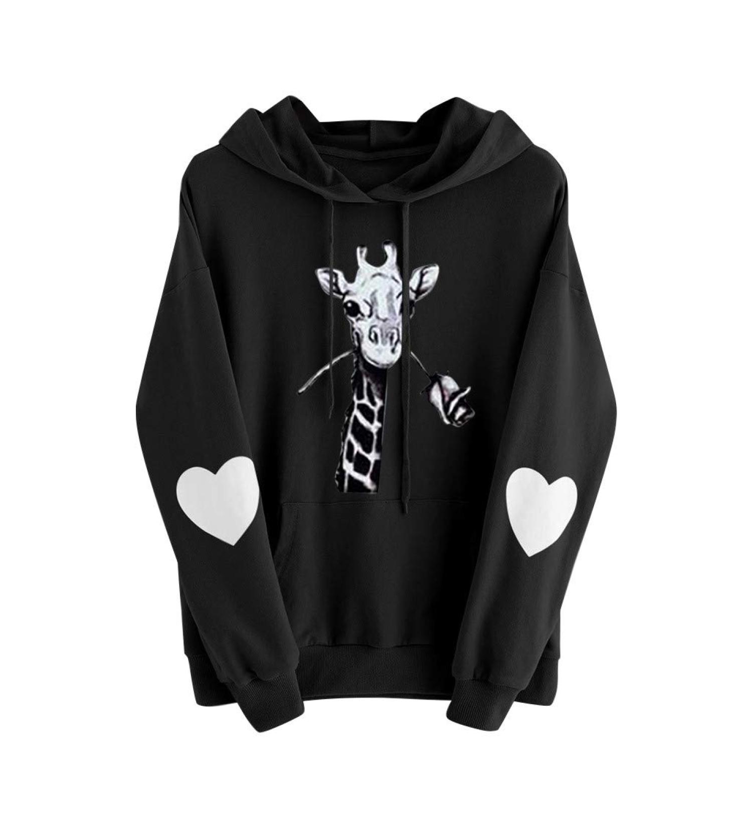 Women's Tops Long Sleeve Heart Hoodie Sweatshirt Ladies Jumper Drawstring Pocket Pullover Love Daisy Print Blouse 4X-Large Giraffe - Black - Buy Online on SooperMarket.com