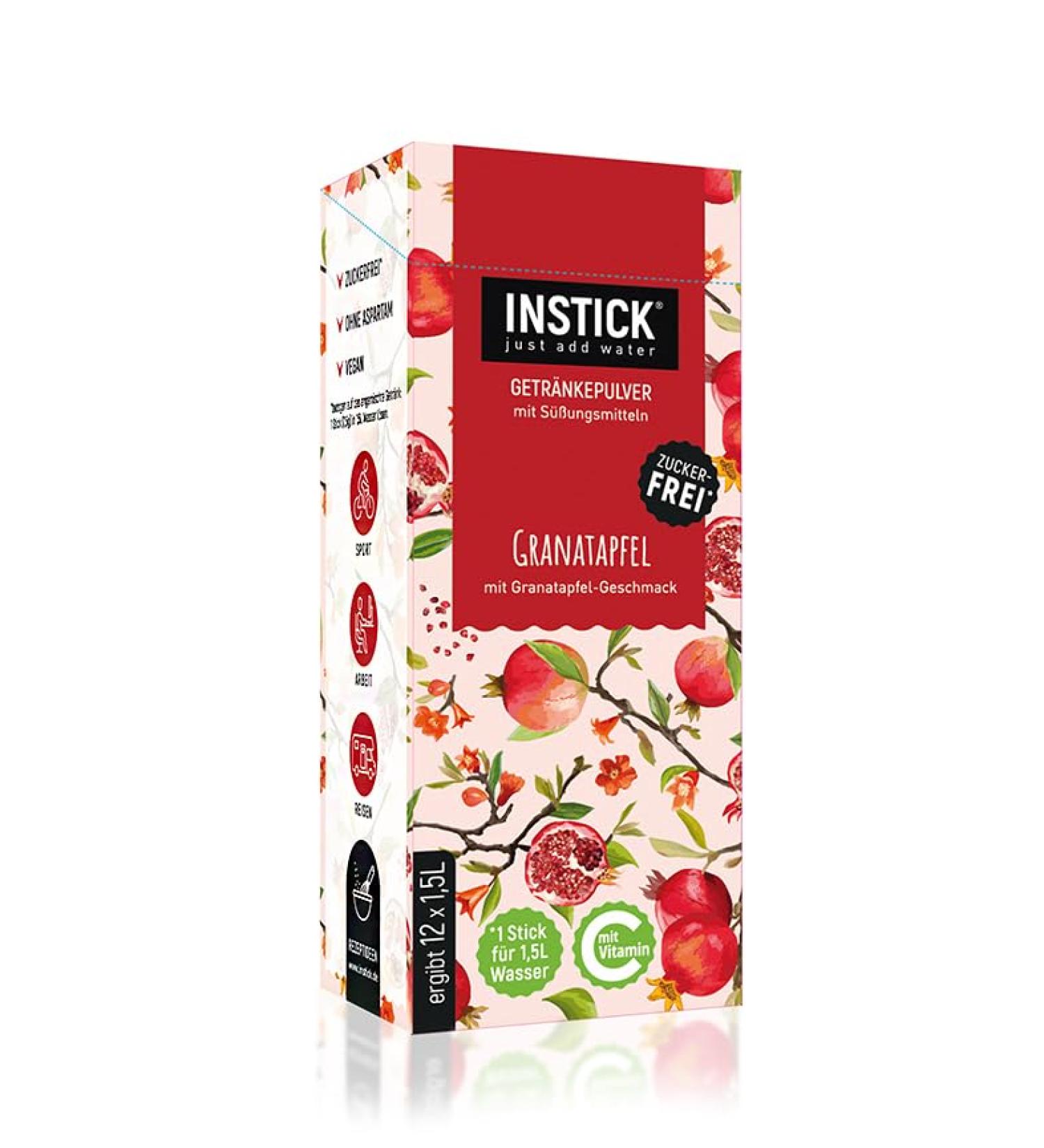 Buy Intick Sugar-Free Instant Drink Pomegranate Flavor | 12 x 1.5L Pack | Vegan Low Calorie Vitamin C Beverage Powder | International Shipping Available - Buy Online on SooperMarket.com