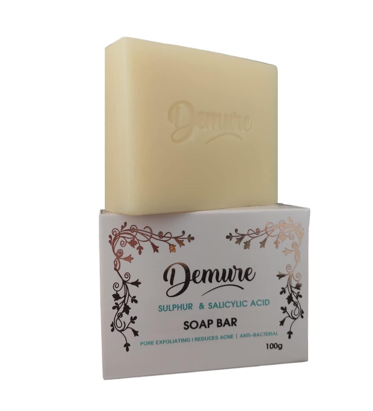 Demure Sulphur & Salicylic Acid Exfoliating Soap Bar | Reduces Acne, Soothes, Moisturizes, Softens Skin | Anti-Blemish Formula - Buy Online on SooperMarket.com
