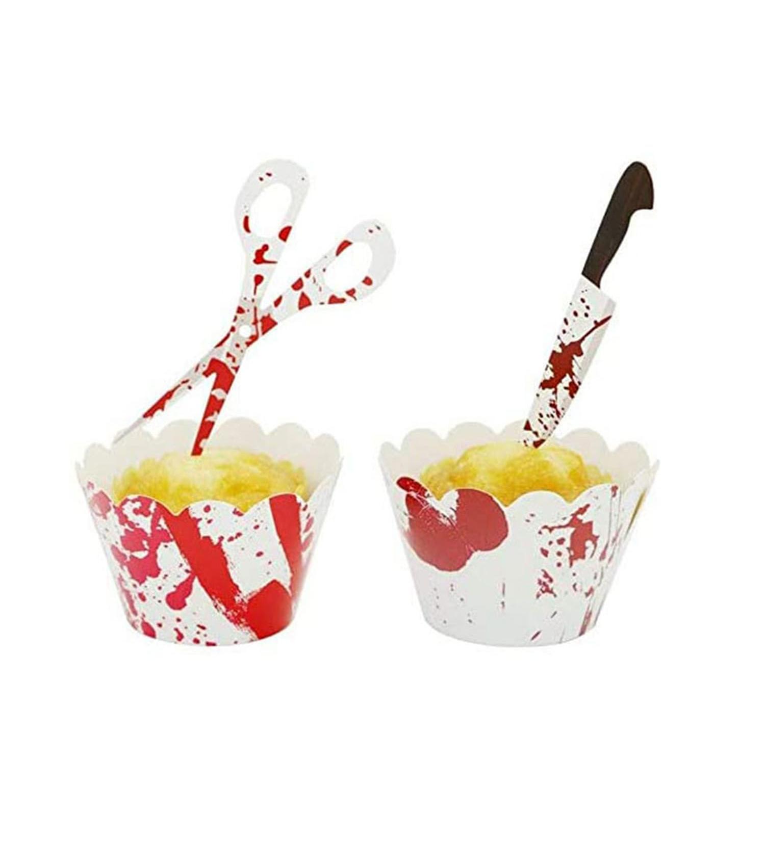 Dzrige 24 Pieces Halloween Cupcake Toppers Wrappers Horror Cake Decoration Scary Bloody Knife Scissors Food Decor Party Suppliers for Halloween Theme Party Ghost Party Birthday Party - Buy Online on SooperMarket.com