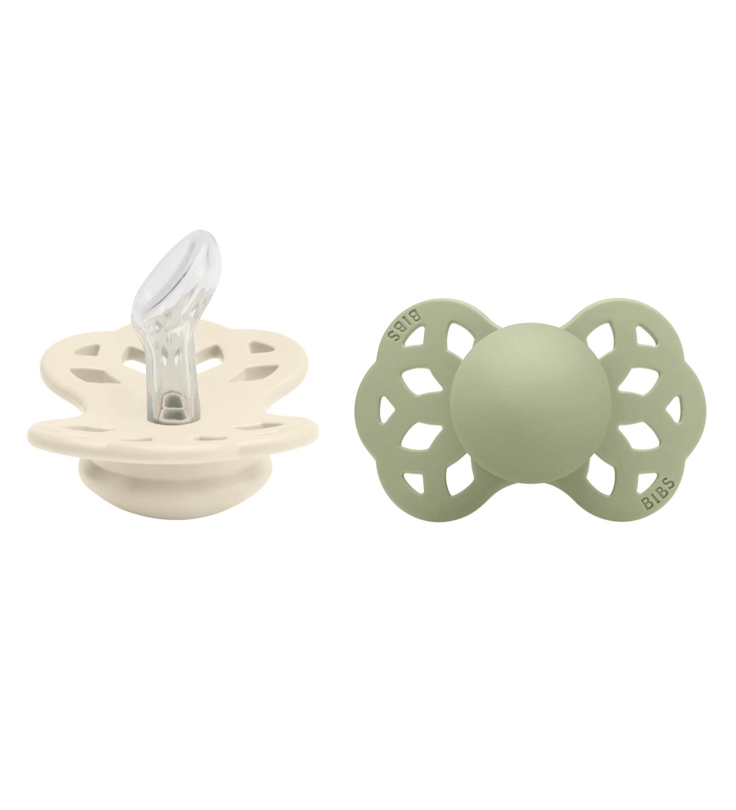 BIBS Infinity Anatomical Pacifier 2-Pack | BPA-Free Silicone Suction Set | Made in Denmark | Size 1 (0-6 Months) | Ivory/Sage - Buy Online on SooperMarket.com
