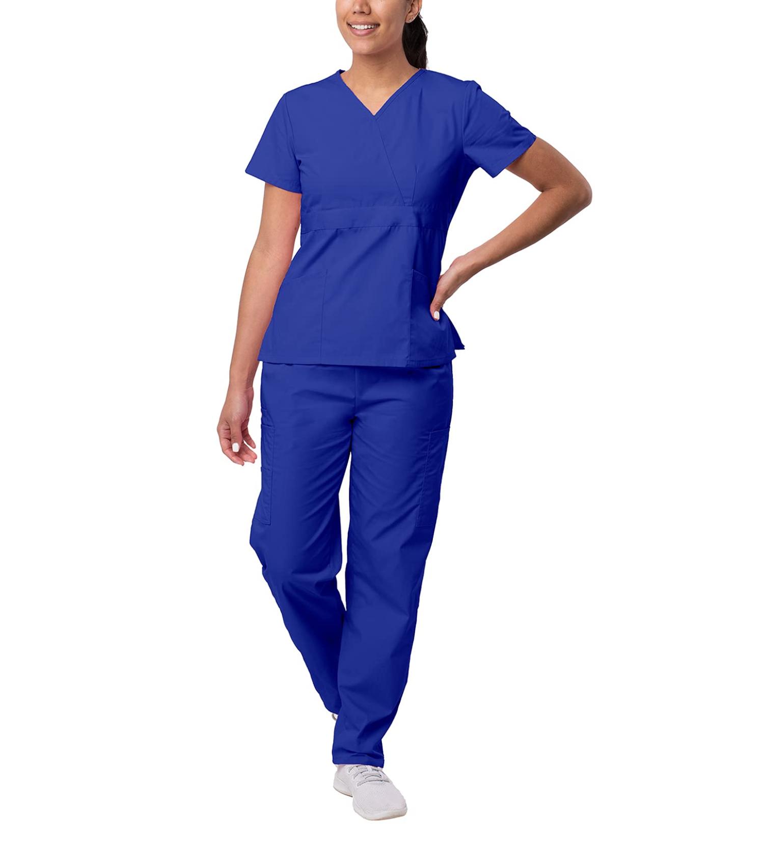 Sivvan Women's Scrub Set - Mock Wrap & Cargo Pants, Medium Royal Blue - Buy Online on SooperMarket.com