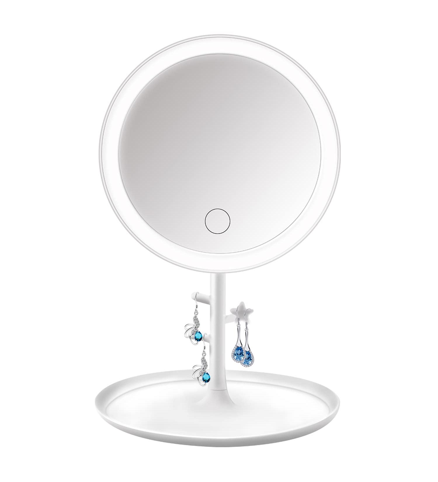 OUOYYO Travel Mirror - 25 LED Touch Screen Lighted Makeup Mirror | Dimmable Brightness, 3 Modes | Portable & Compact Vanity Mirror for Women (White) - Buy Online on SooperMarket.com