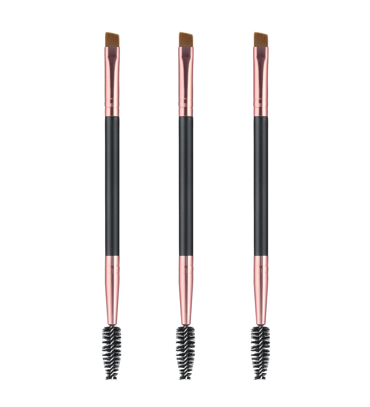 Premium Eyebrow Brush Set - 3 Spoolie & Angled Brushes for Powders, Waxes & Gels - Black - Buy Online on SooperMarket.com