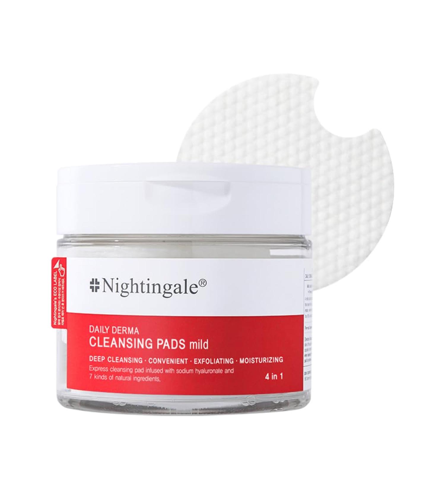 Nightingale Daily Derma Cleansing Pads | Exfoliating Makeup Remover for Waterproof Makeup | Vegan & Hypoallergenic Korean Skin Care with Hyaluronic Acid - Buy Online on SooperMarket.com