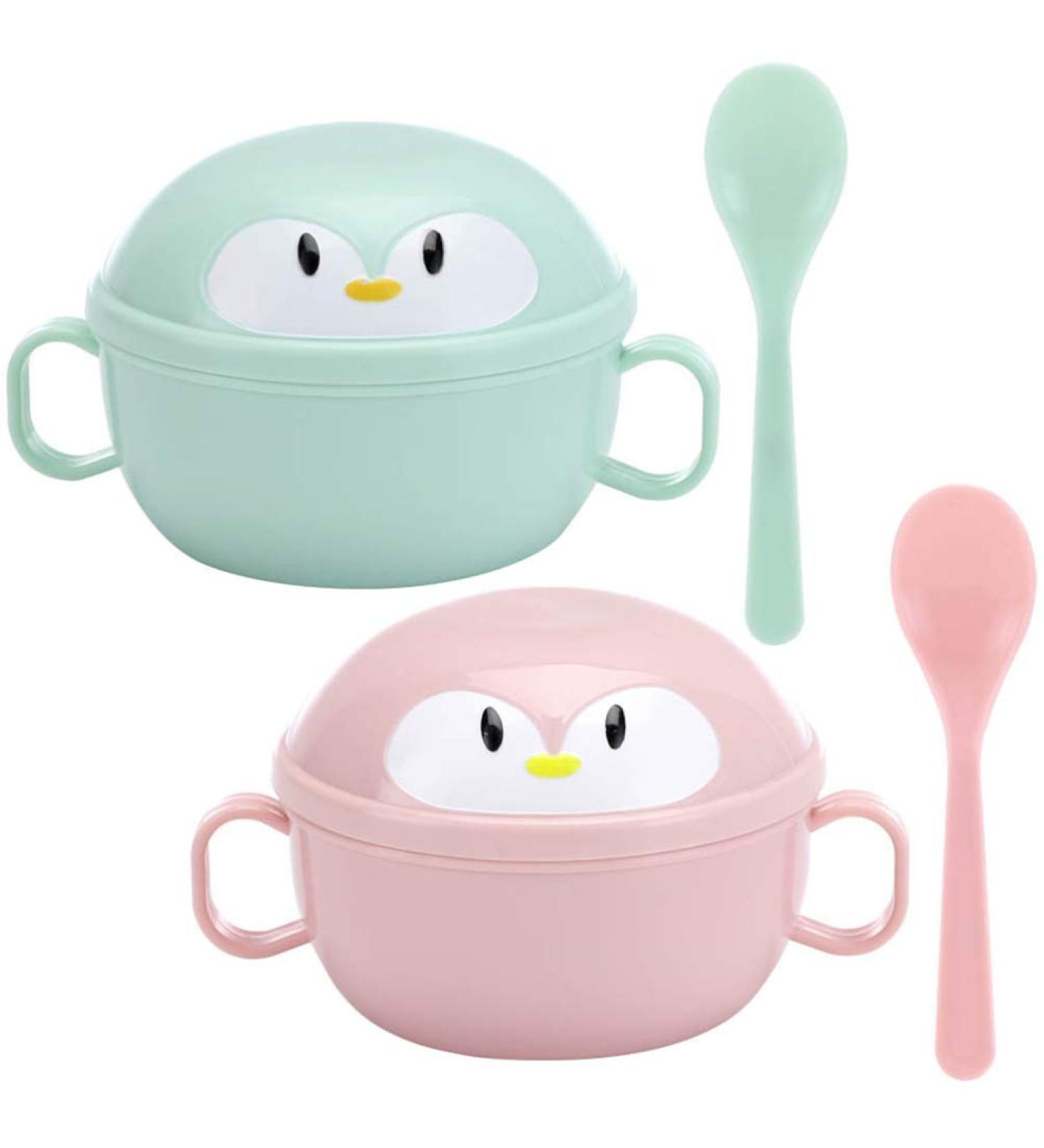 Tomaibaby 2 Sets Stainless Steel Baby Feeding Bowls with Spoons - Penguin Design for Infant Toddler Kids - Buy Online on SooperMarket.com