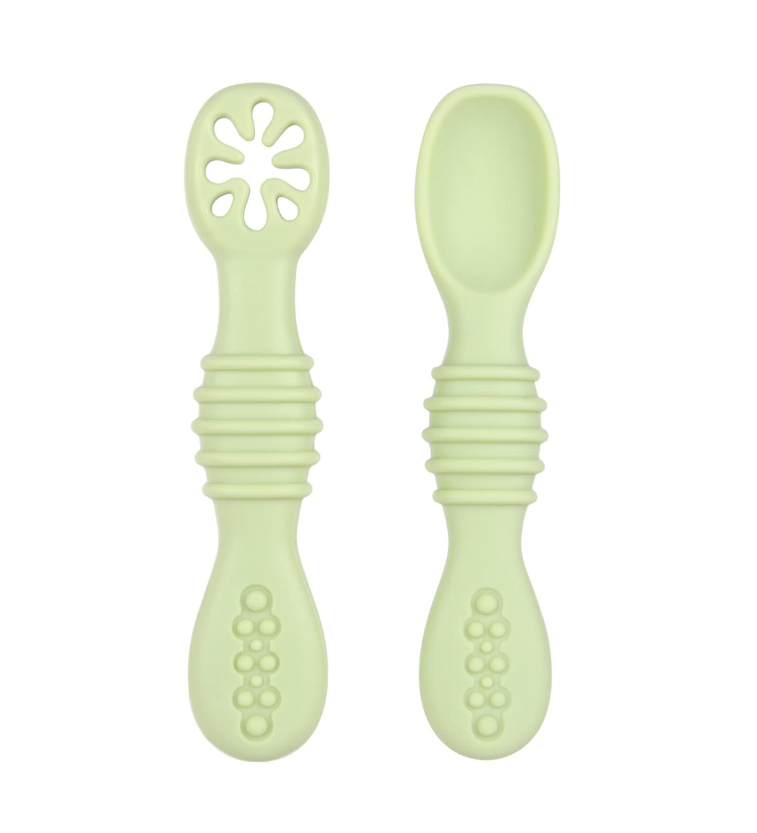 Vicloon Baby Fork and Spoon Set - 2Pcs Silicone Weaning Spoon Set for Self Feeding - Easy Grip Toddler Cutlery Kit in Light Green - Buy Online on SooperMarket.com