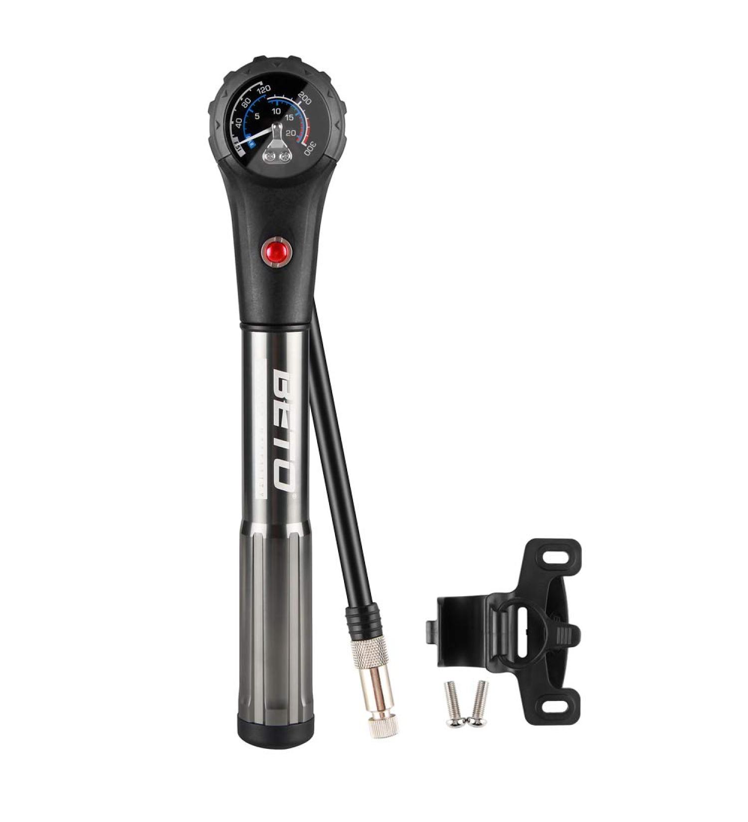 Beto MTB Bike Tire & Shock Pump - 300psi High Pressure for Rear Shock & Suspension Fork - Schrader/Presta Valve Adapter - Dial Gauge & Bleed Valve Included - Buy Online on SooperMarket.com