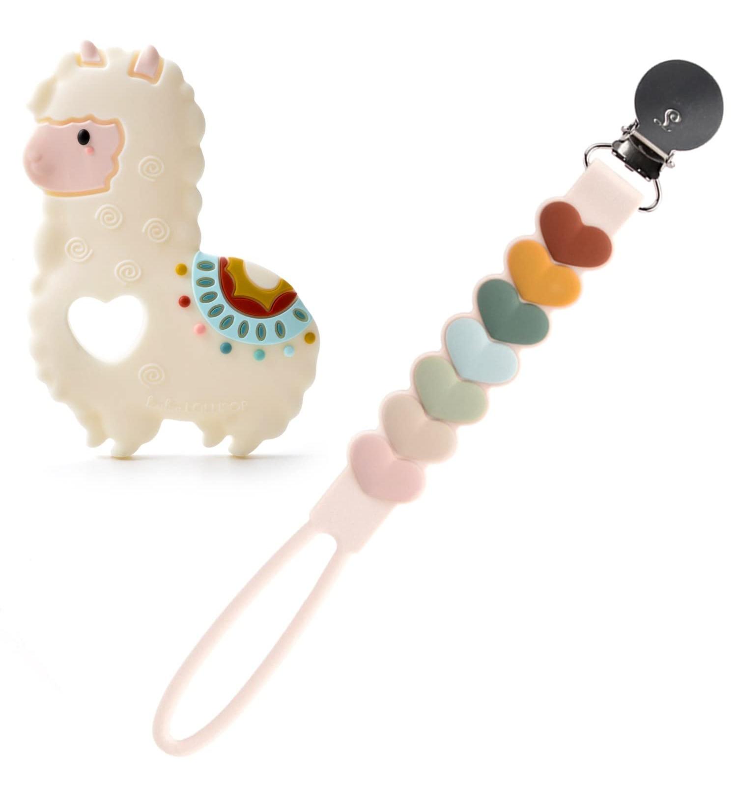 Loulou Lollipop Silicone Teether and Holder Clip Bundle Set - Llama/Sweetheart - Buy Online on SooperMarket.com